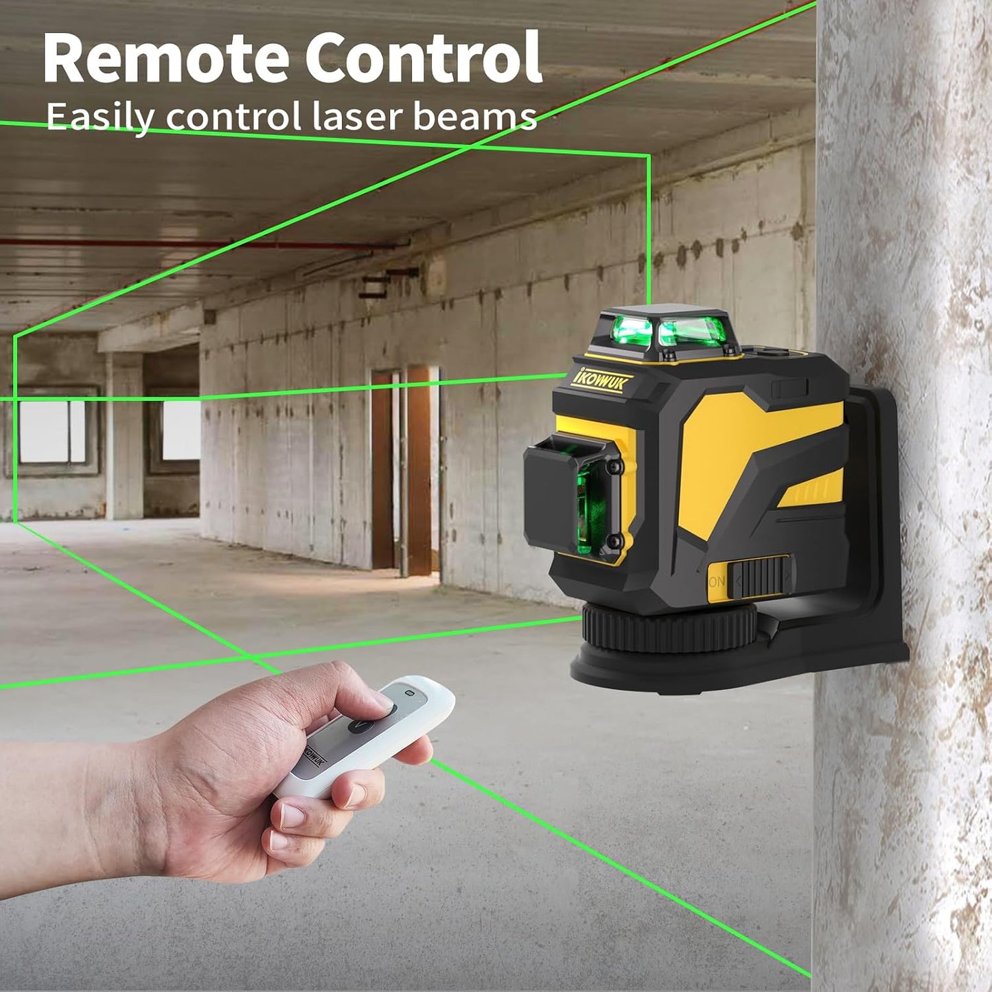 Laser Level with 12 Green Lines, Built-in 5200 mAh Li-ion Battery | 3×360° Full Coverage, for Construction and Picture Hanging