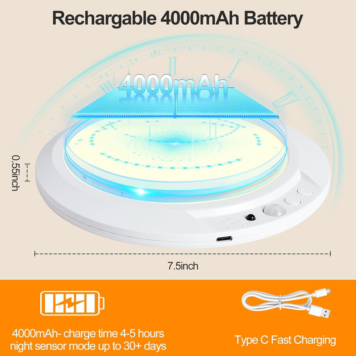 Rechargeable Ceiling Light Motion Sensor Closet Light Battery Operated