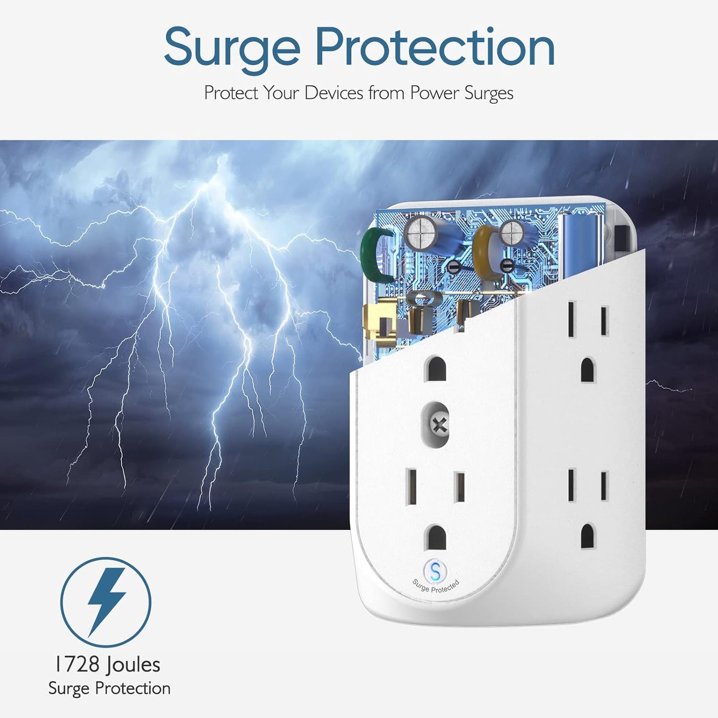 LENCENT 2 to 3 Prong Outlet Adapter, 3 to 2 Prong Grounding Adapter | Surge Protector, Multi Outlet Wall Plug with 6 Outlets, Power Socket Extender for Non Grounded Kitchen Office Older House