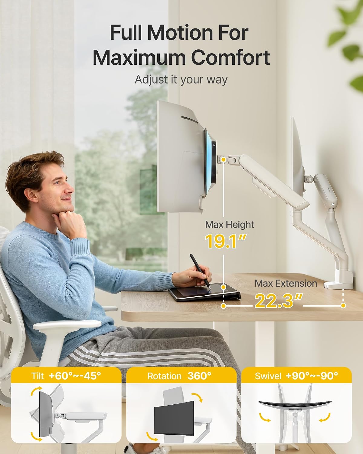 monTEK Mechanical Spring Dual Monitor Arm with USB for 27 32 34inch Screens