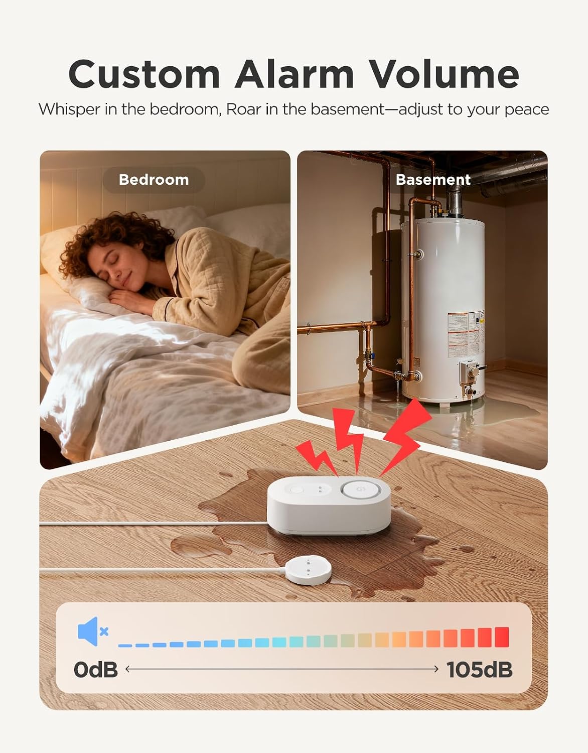 GoveeLife Upgraded Smart Water Leak Detector 1s with 4.92 ft Cable, 1 Pack | Water Sensor with 105dB Adjustable Alarm, 5Yr Battery Life, IP67 Waterproof, Suitable for Home, Basement, Kitchen, Cabin/RV