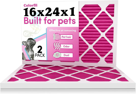 Colorfil 16x24x1 Air Filter (2-Pack) | Made in the USA | Color Changing | Remove Cat and Dog Odor | MERV 8 for Pet Hair Dander and Dust | 15.5"x23.5"x0.75" Exact Size