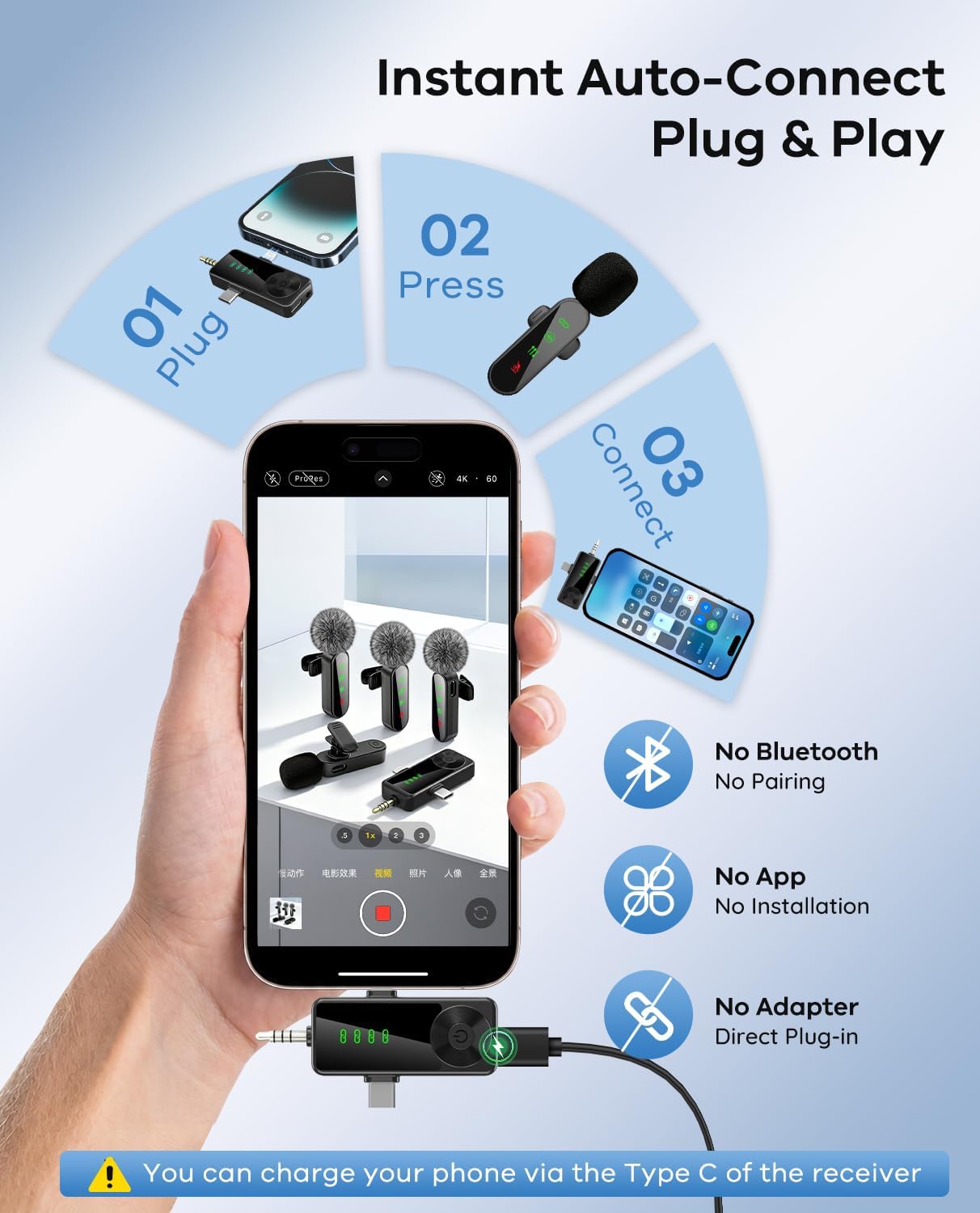 4 Packs Wireless Lavalier Microphone for iPhone Android Camera | Mini Clip-On Mic with Noise Reduction for 4-Person Video Recording, Interviews, Podcasts, YouTube, TikTok & Vlogging (Black)