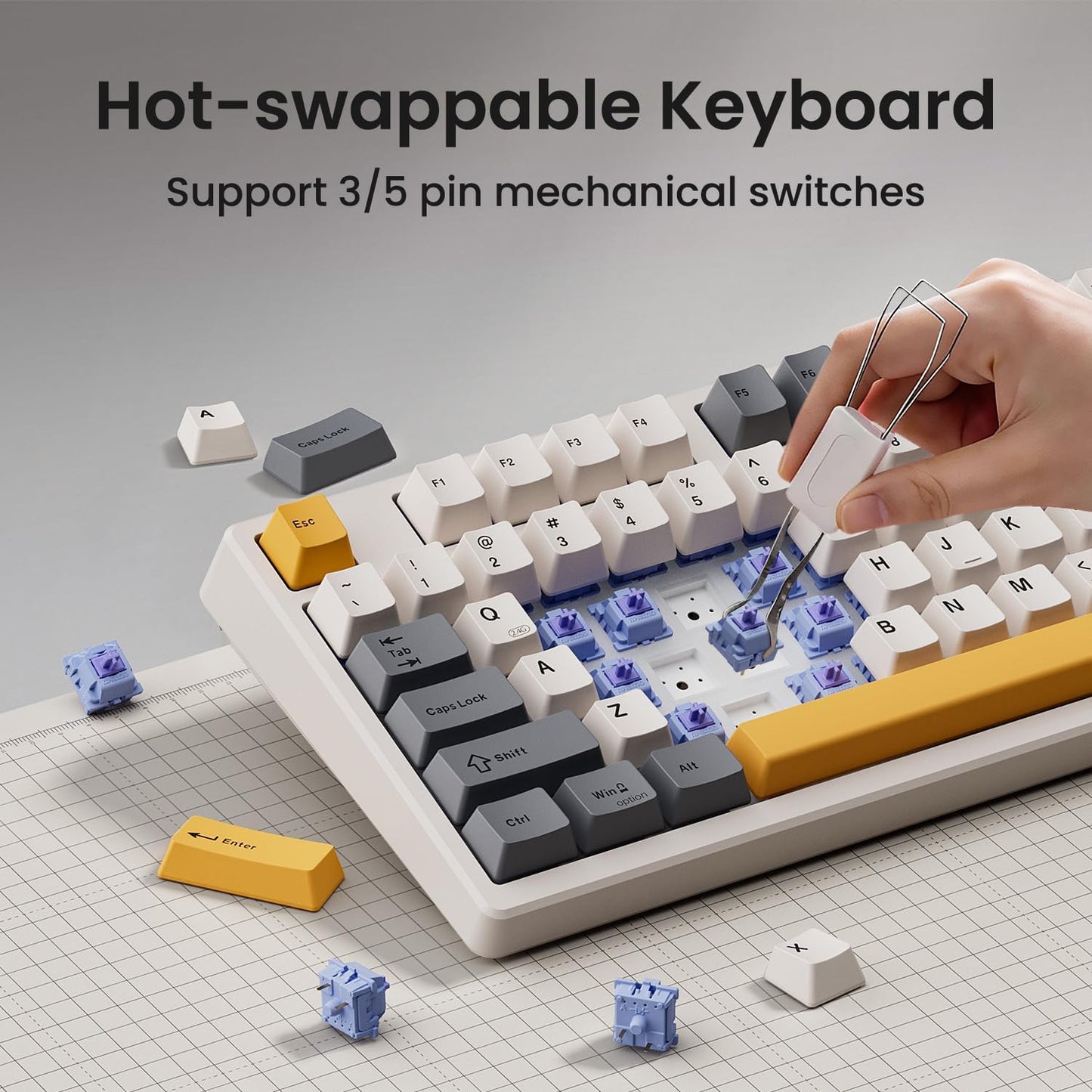 Kisnt KN85 Wireless Mechanical Keyboard, 75% Layout, Bluetooth/2.4GHz/USB-C, Custom RGB Backlit, Hot-Swappable Linear Switch, Creamy Sound for Gaming/Typing (Retro Beige)