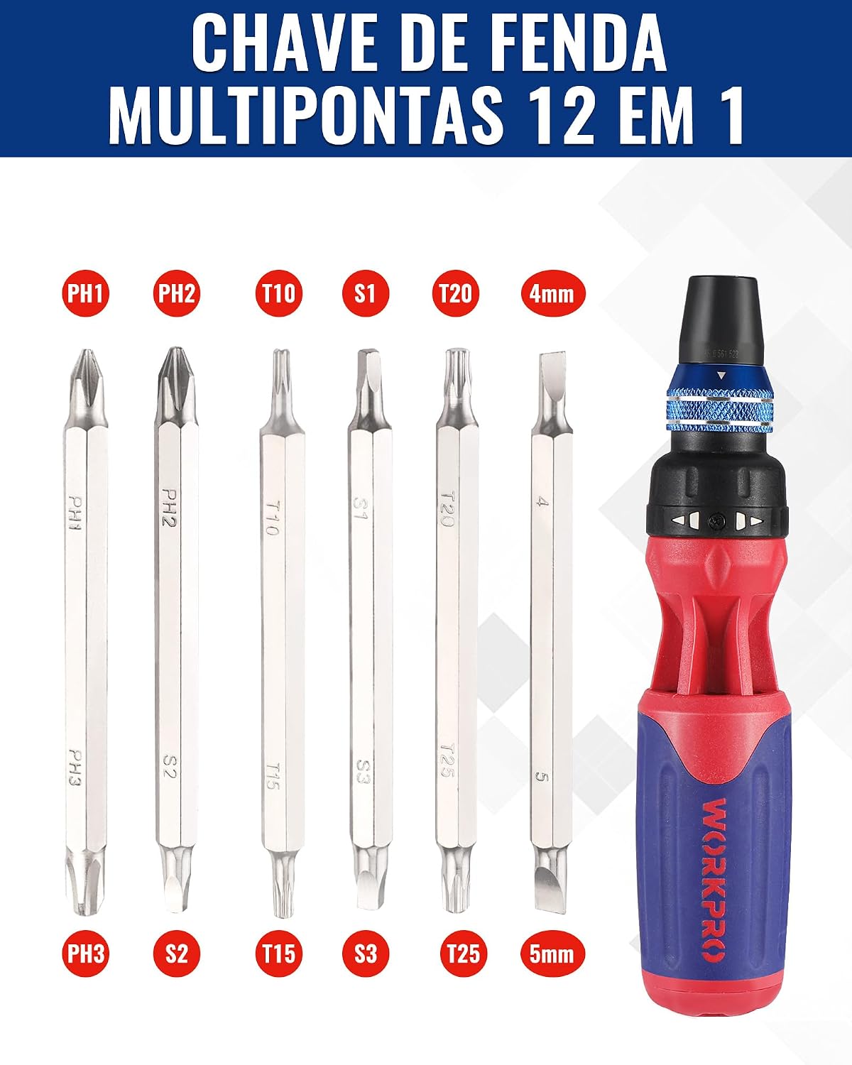 WORKPRO 12-in-1 Ratcheting Multi-Bit Screwdriver Set | Quick-load Mechanism Screwdriver with Double End Bits in Handle