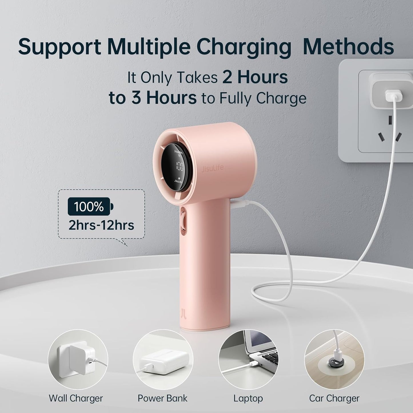 JISULIFE Handheld Fan Pro1S - Next-Gen Airflow: Up to 12H Runtime | Pearlescent ABS-Elegant Strength,1-100 Speed Scroll Wheel,3600mAh-Portable Fan for Travel, Gifts for Women Men(Iceberry Pink)