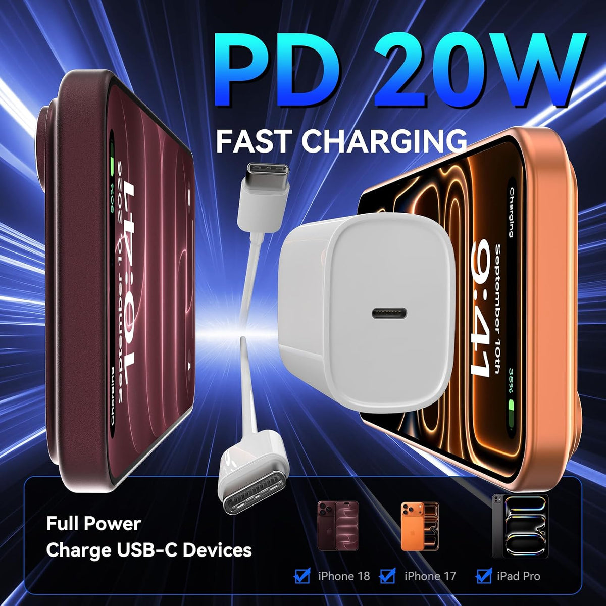 iPhone 18 17 16 Pro Max Charger Fast Charging, 20W iPhone Duo USB C Charger