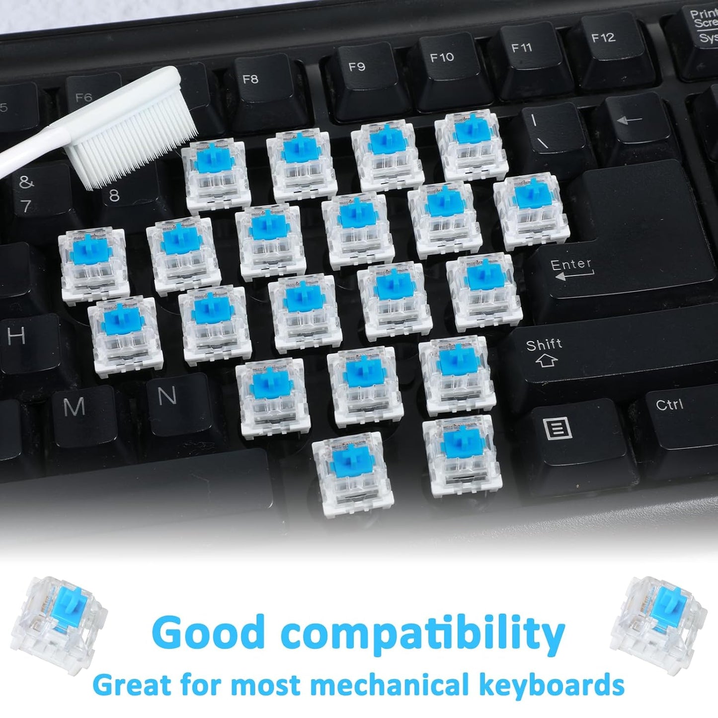 72 Pieces Blue Mechanical Keyboard Switches, 3 Pin Pre-Lubricated Clicky Key Switches, Dustproof and Waterproof Keyboard Accessories for Mechanical Gaming Keyboard