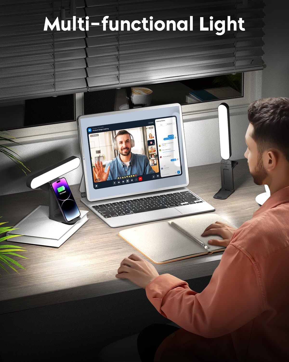 UBeesize Dual Webcam Light for Video Calls with Monitor Stand, 2-Pack