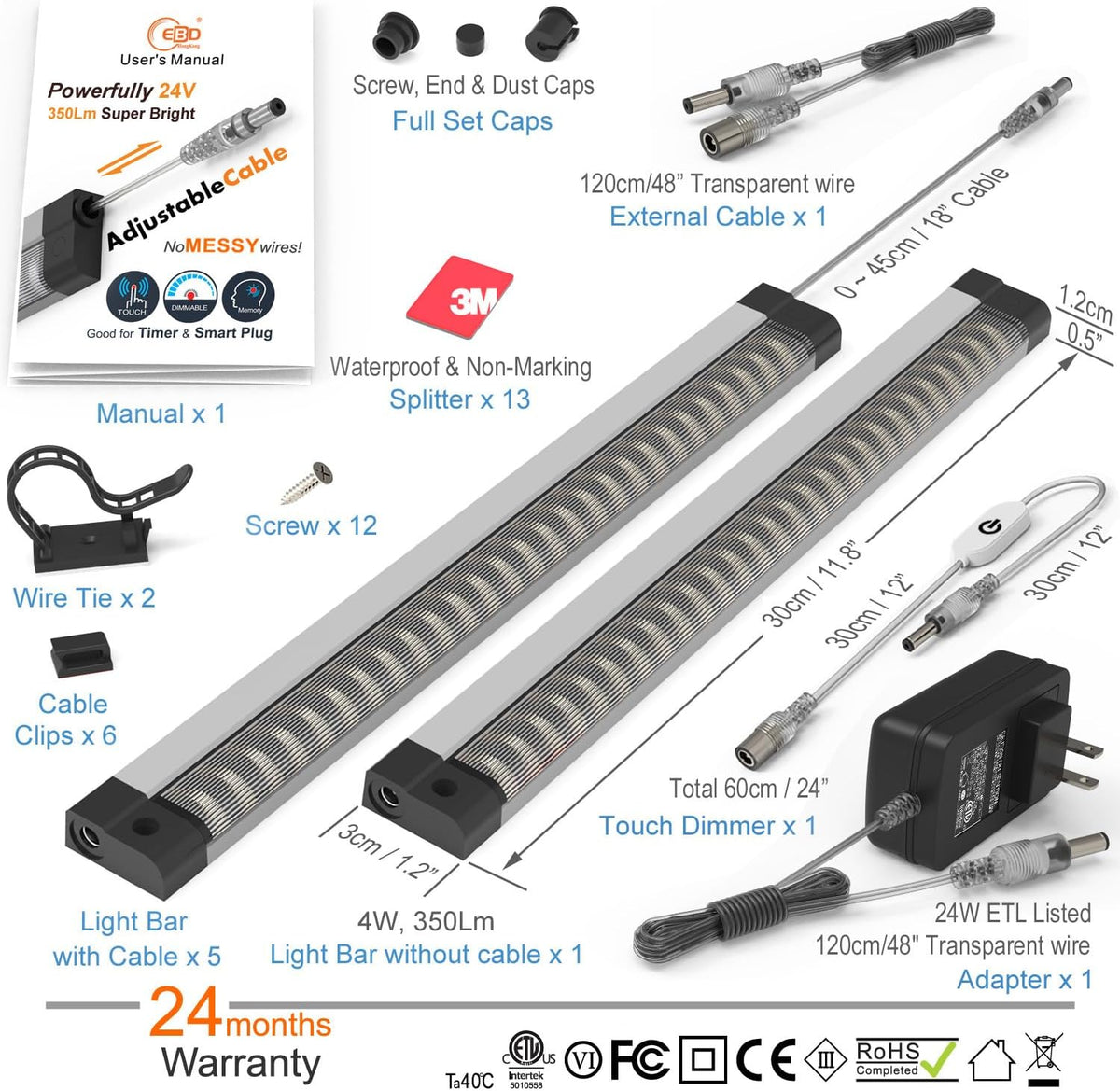 EBD Under Cabinet Light Bar, Neat Plug-in 6-Pack 12 Inch, 6500K 2700Lm