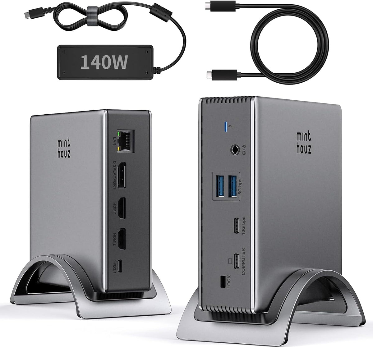 Minthouz Laptop Docking Station, 9in1 Dock with Detachable USBC Hub