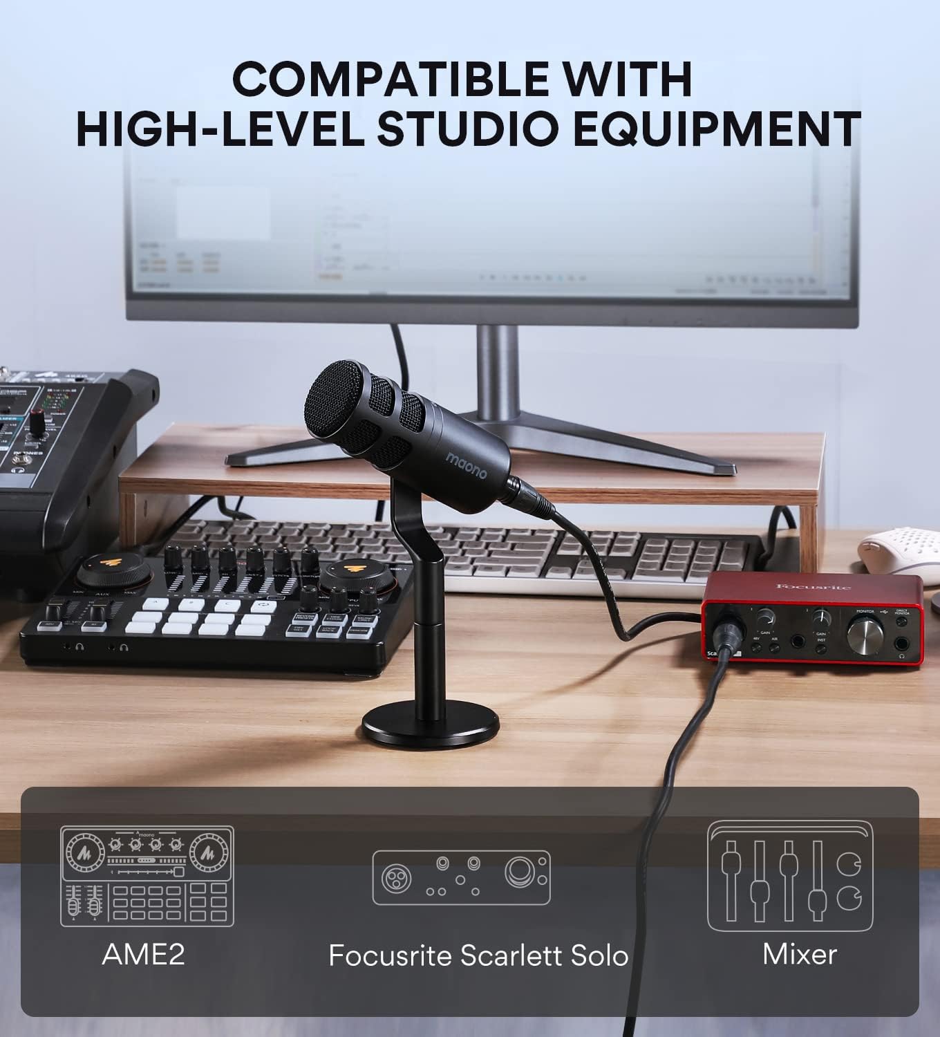 MAONO PD100 XLR Podcast Microphone, Cardioid Studio Dynamic Metal Desk Mic | Compatible with Audio Interface, Audio Mixer, Sound Card for Vocal Recording, Streaming, Voiceover, Music, Content Creation