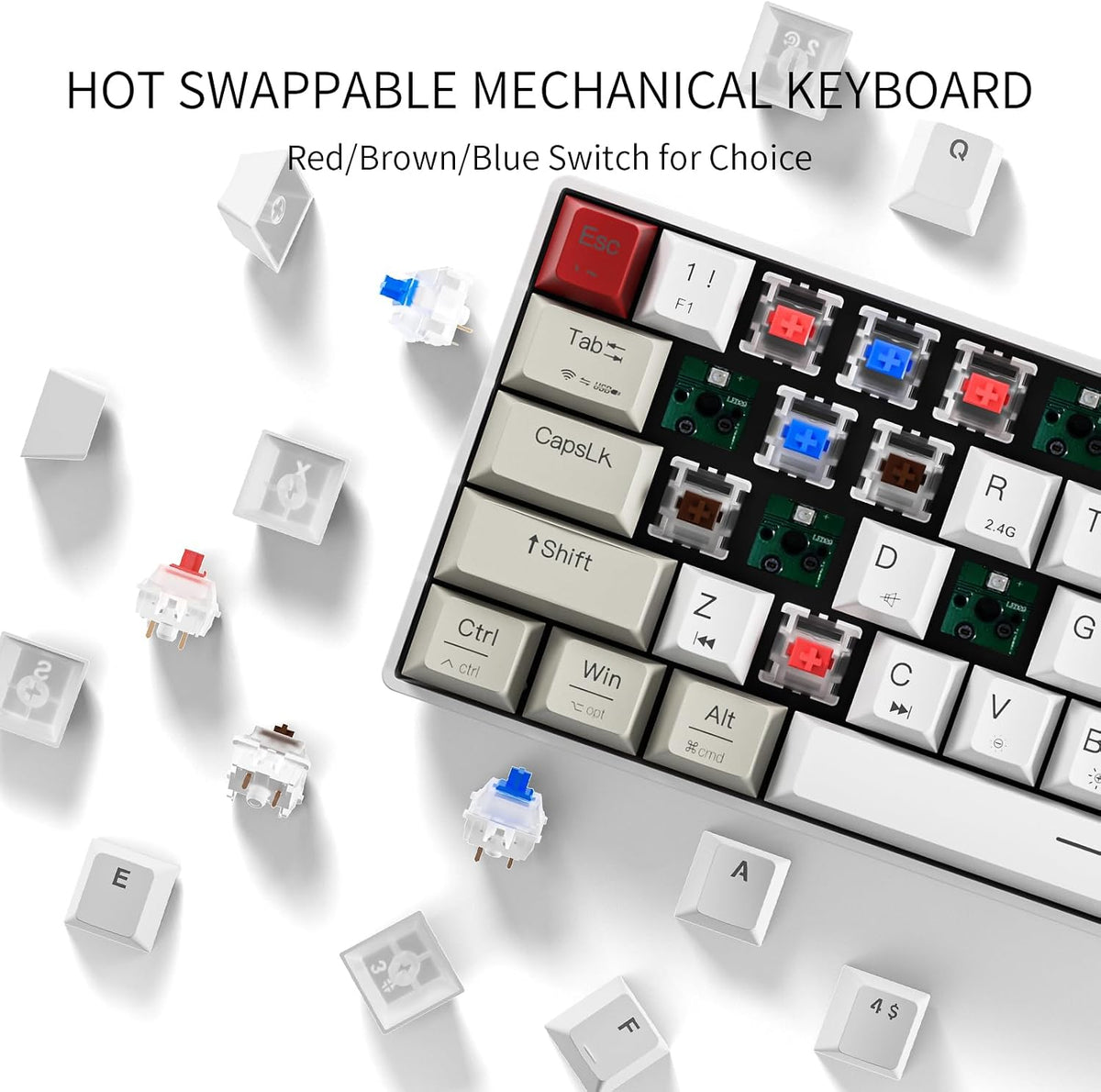 Newmen GM610 60% Wireless Mechanical Gaming Keyboard (Linear Red Switch) | 60% Wireless Gaming Mechanical Keyboard,Wired/Bluetooth/2.4G RGB Backlit, Anti-Ghosting Keys,Programmable,Hot-Swappable