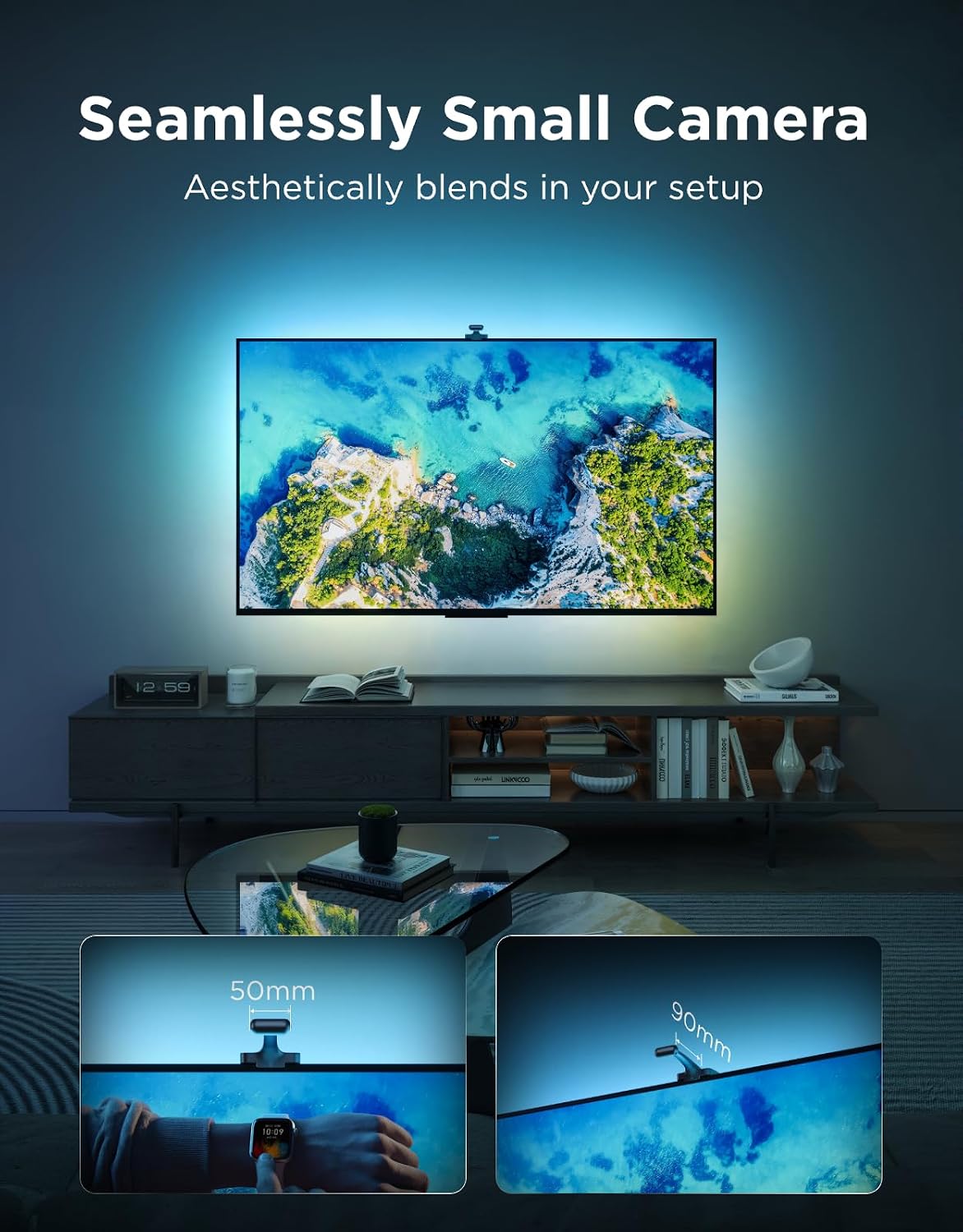 Govee TV Backlight 3 with Dual 4MP Lens, TV Lights Sync to 55-65 Inch TVs | RGBWIC LED Strip Lights for Movie Night, Smart AI Color Filter, App & Voice Control, Compatible with Matter, 60LEDs/m, 11.8ft