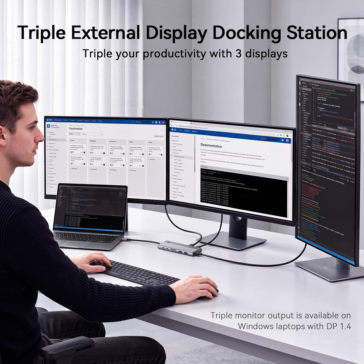 Laptop Docking Station 3 Monitor 4K, 14-in-1 USB C Docking Station