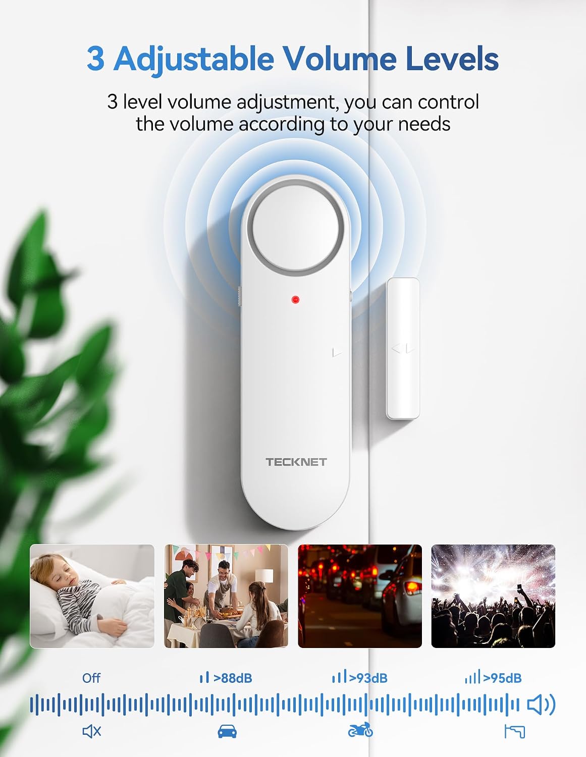 TECKNET Door Alarms When Opened, Window Door Alarm for Kids Safety, 2-in-1 Alarm & Chime, Door Sensor for Home Security, 3-Level Volume Control, Window Alarms for Garages, Apartment, 3Pcs