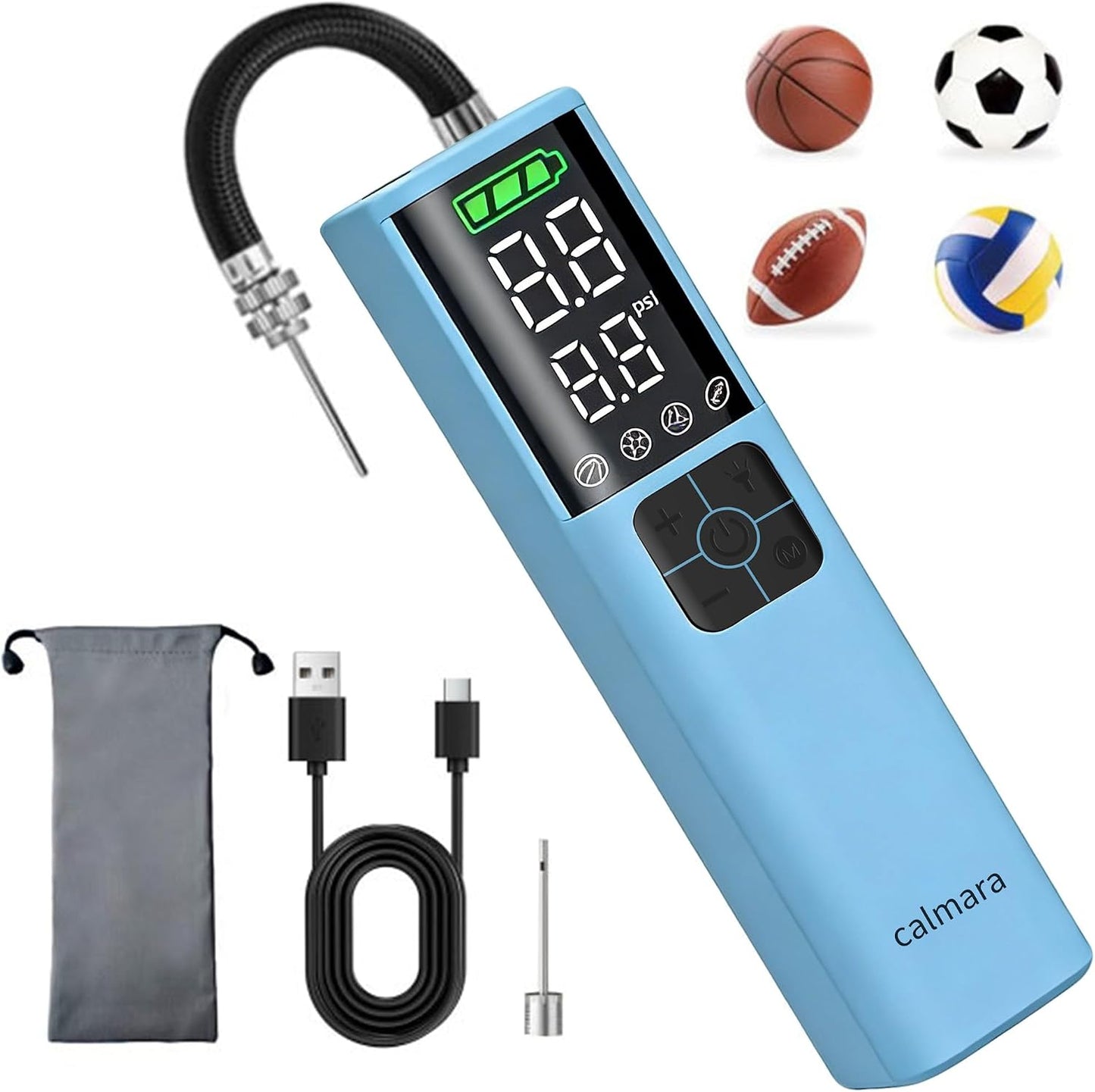Z10 Electric Ball Pump for Sport Ball,2000mAh 15 PSI Portable Automatic Air Pump Fast Ball Inflator with 2 Needles,Precise Pressure Gauge for Basketball Football Volleyball Soccer