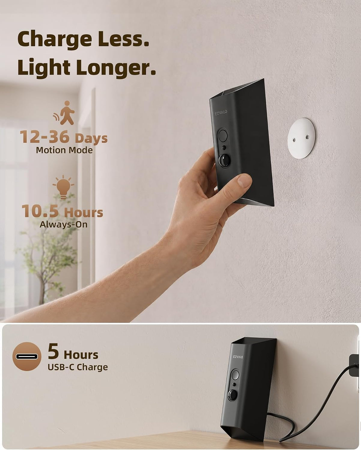 EZVALO Motion Sensor Wall Light with Remote Control, Rechargeable Wall Sconce, 3 Color Temps, Dimmable, Magnetic, LED Indoor Wireless Wall Lamp, 4000mAh, for Hallway, Stair, Entryway, Renters