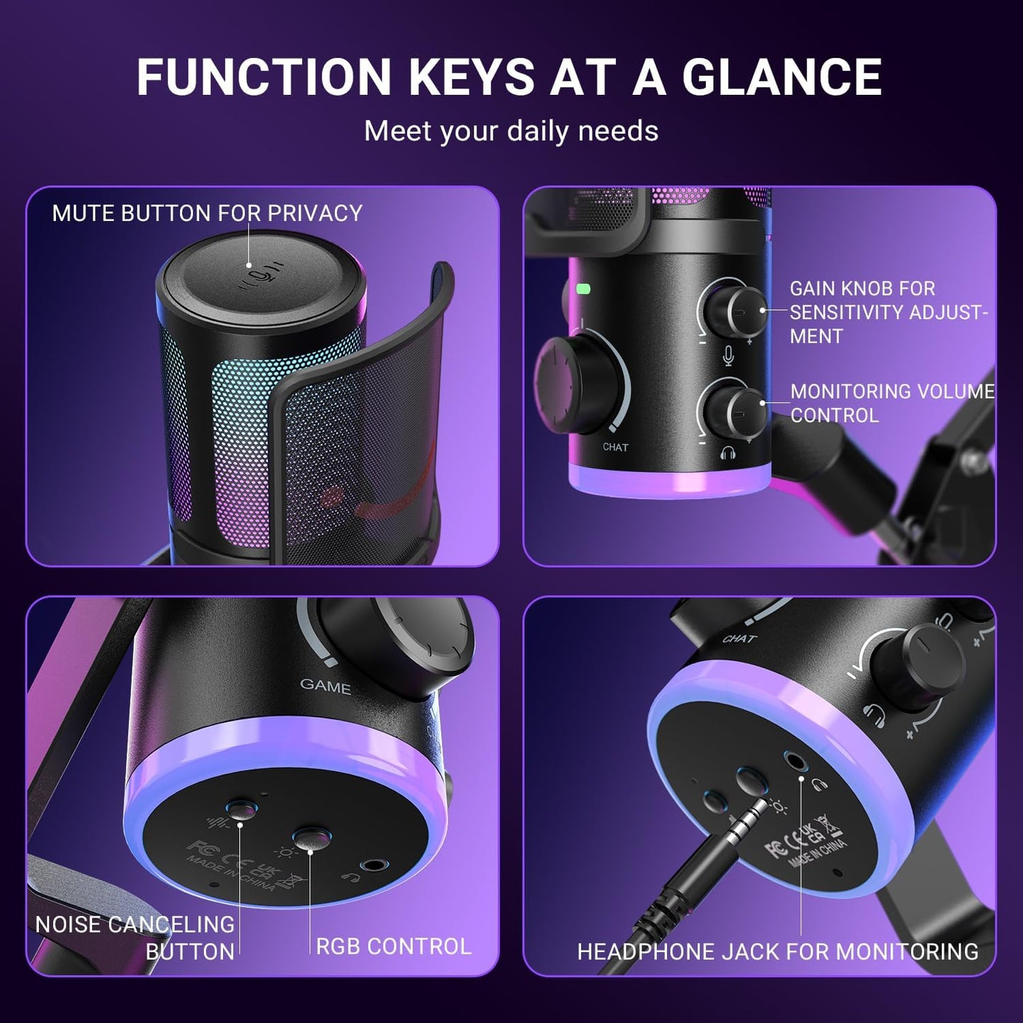 FIFINE AmpliGame AM6T Gaming USB Microphone Kit, Condenser Mic for PC/PS5 | Noise Cancellation, ChatMix Dial, Quick Mute, RGB Control, Gain Knob, Boom Arm, Monitoring, for Streaming Twitch Podcast