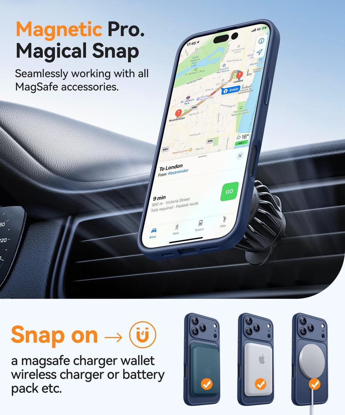 CANSHN Magnetic Shockproof for iPhone 17 Pro Max Case, Deep Blue | Full Camera Protection, Compatible with MagSafe, Translucent Matte, Military-Grade Protection, Scratch Resistant, Slim Fit
