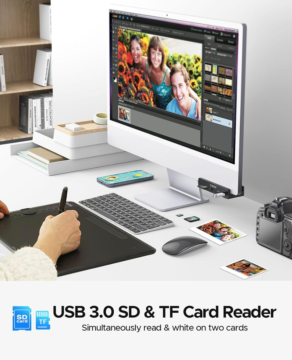 ORICO USB Hub 3.0, 5 Ports Clamp USB Hub with Extra Power Port
