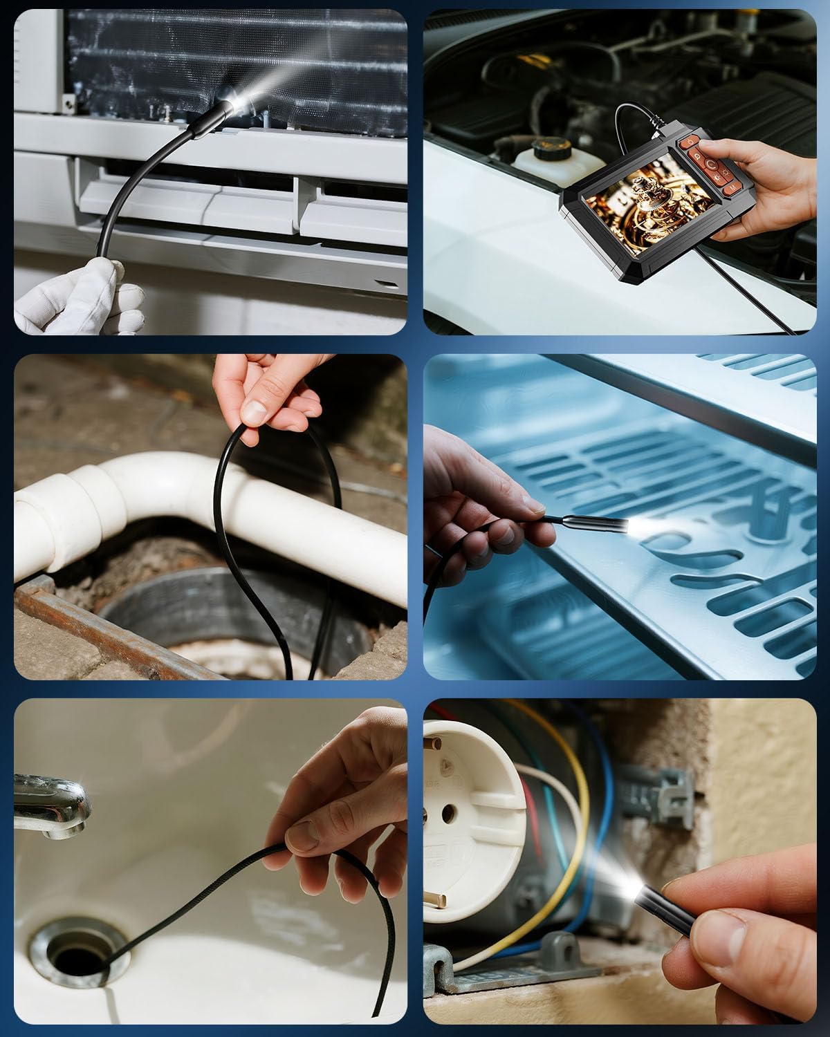 Endoscope Camera with Light, Inspection Borescope Camera 4.3" IPS Screen | 1920P HD Inspection Kamera IP67 Waterproof with 8 Adjustable LEDs 16.5 FT Cable Borescopes for Sewer Drain Pipe Cool Gadgets
