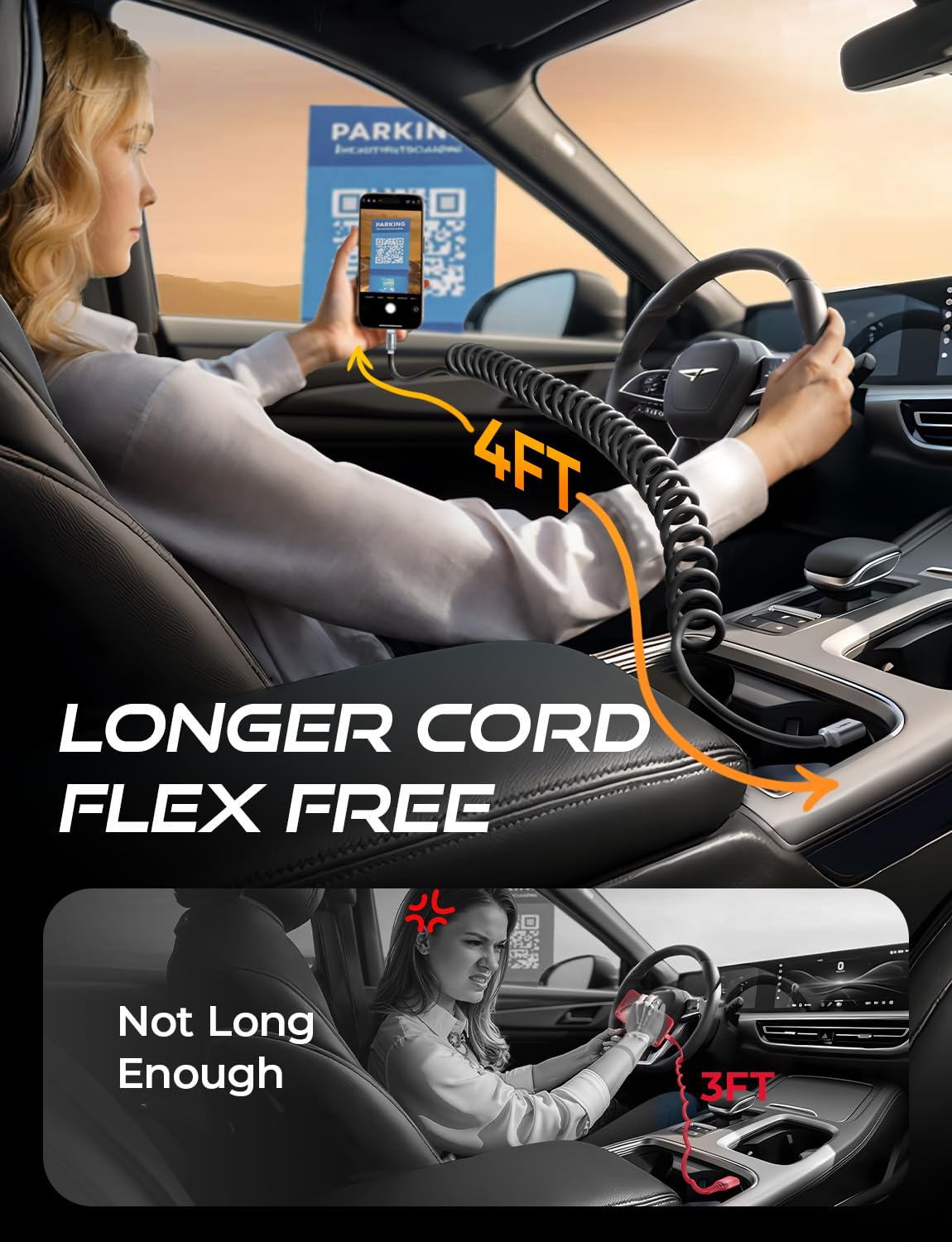 LISEN Coiled USB-A to USB-C Cable 2 Pack Android Auto Cable Car Cord | for CarPlay Cable, Gifts for Men Women Compatible with iPhone 17/16/15, Samsung Galaxy S25/S24/S23 A15/A14, Black 4FT