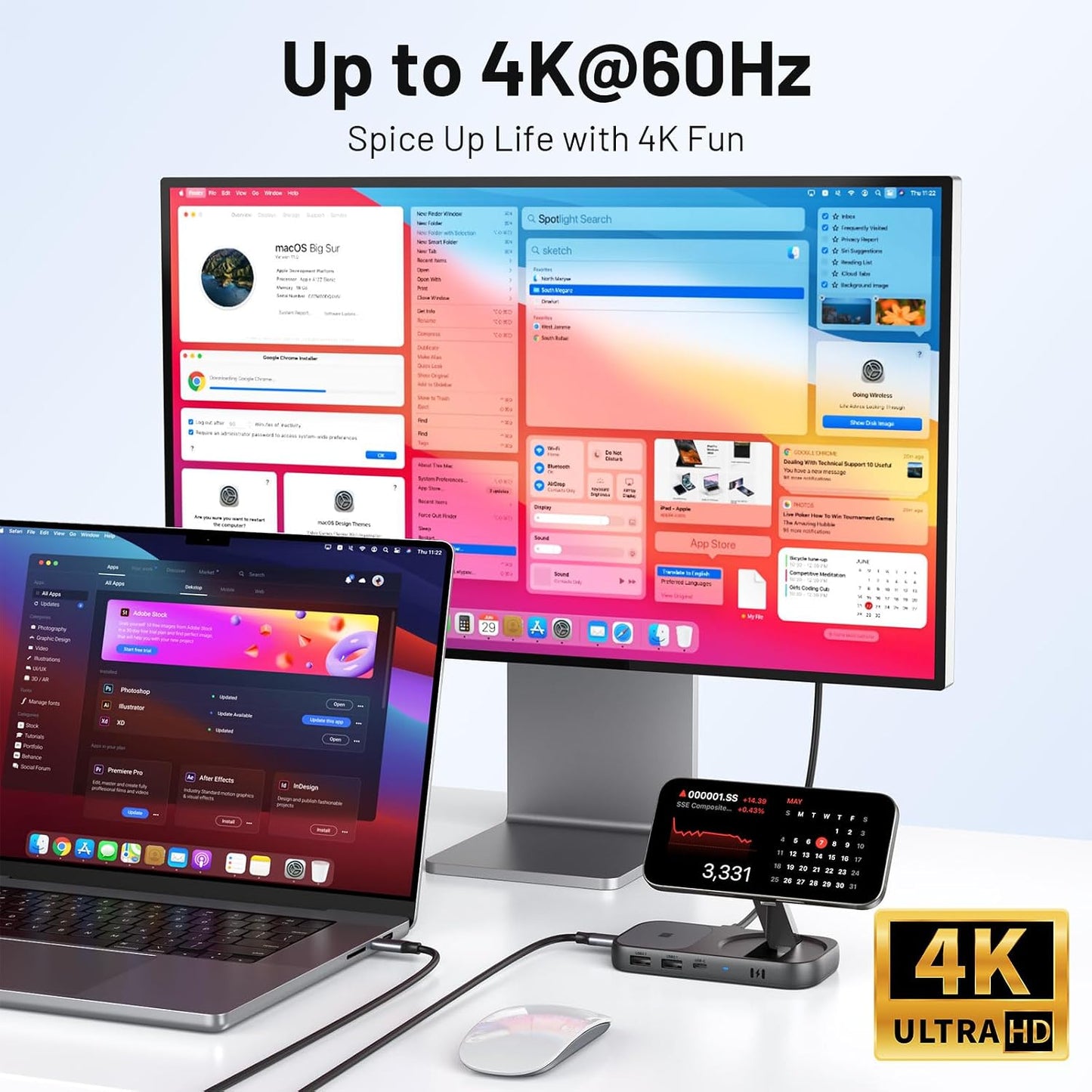 Selore USB C Hub with Wireless Charging for MacBook: 4K@60Hz HDMI, 100W PD, 15W Qi2 + 5W Wireless, 10Gbps Ports, iPhone Mirroring Docking Station & Magsafe Stand, Space-Saving Desk Organizer