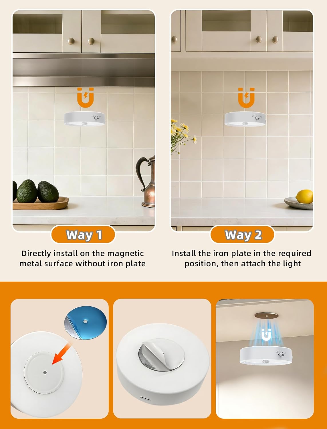 3PACK Rechargeable Puck Lights with Remote Motion Sensor Light indoor White