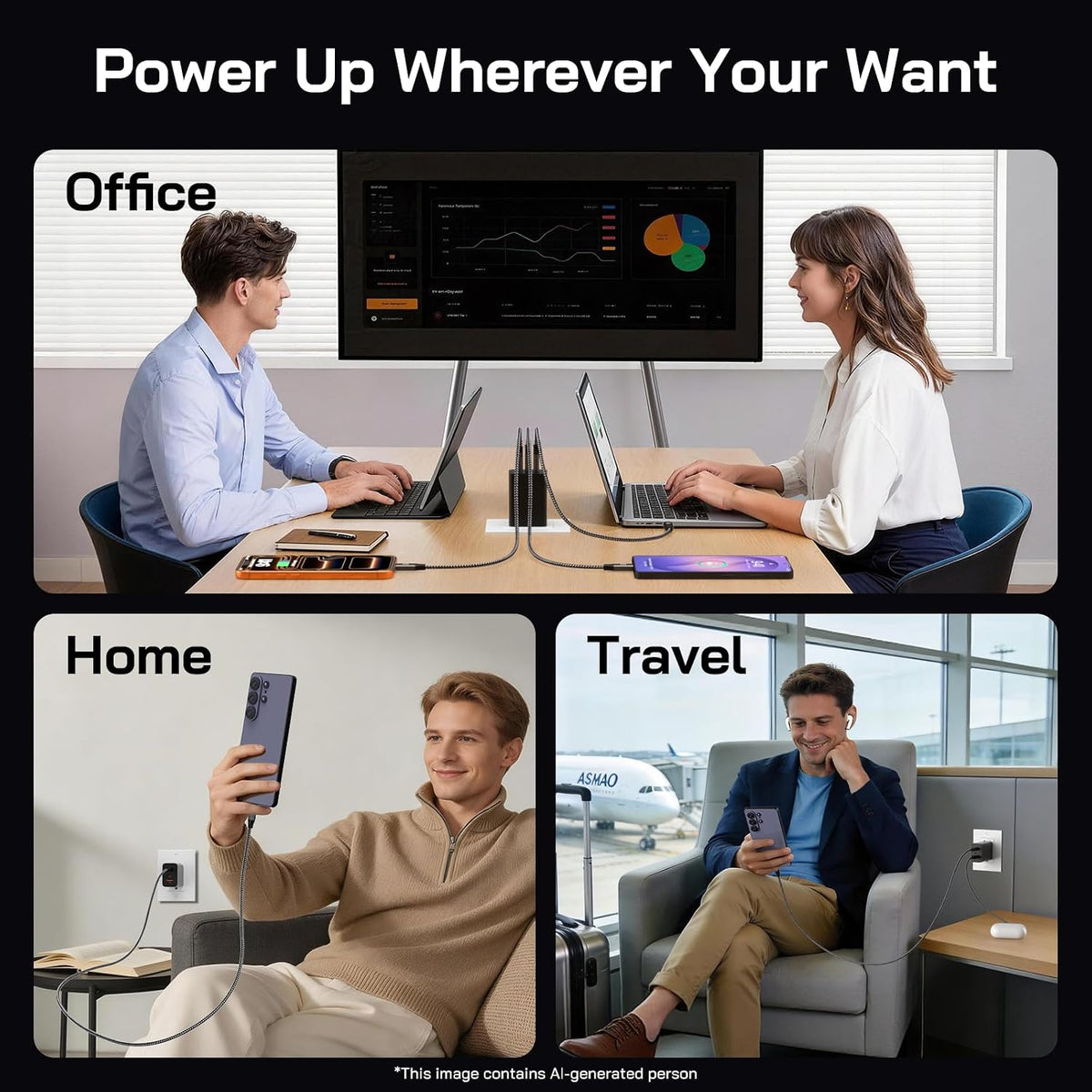 65W Super Fast Charger Type C, 3-Port 65 Watt USB C Fast Charger GaN PPS PD Wall Charging Adapter & 3/6.6/6.6/10FT Cable for Samsung Galaxy S26 Ultra/S26+/S25 Ultra, i Phone 17/16, i Pad/Mac Book Air