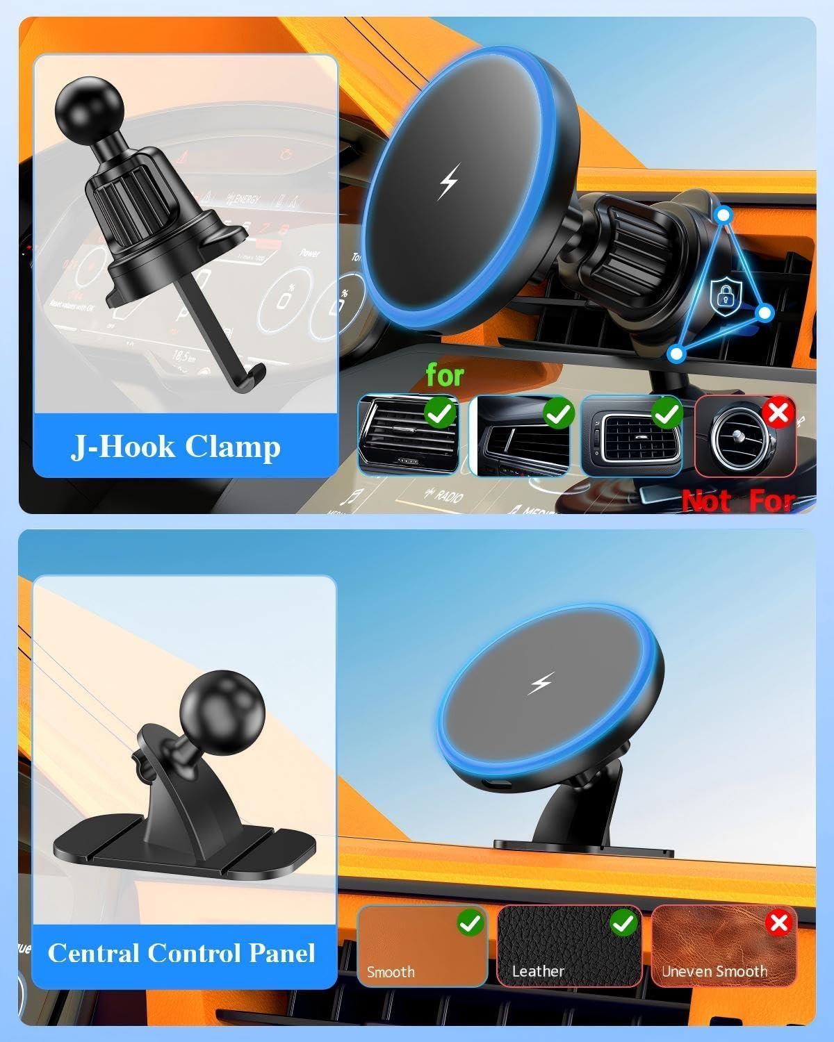 MagSafe Car Mount Charger, 3 in 1 [LED RGB HandsFree] Wireless Car Charger, Magnetic Phone Holders for Your Car- Fast Charging Car MagSafe Charger for iPhone 17/16/15/14/13/12 Series, for Men Women