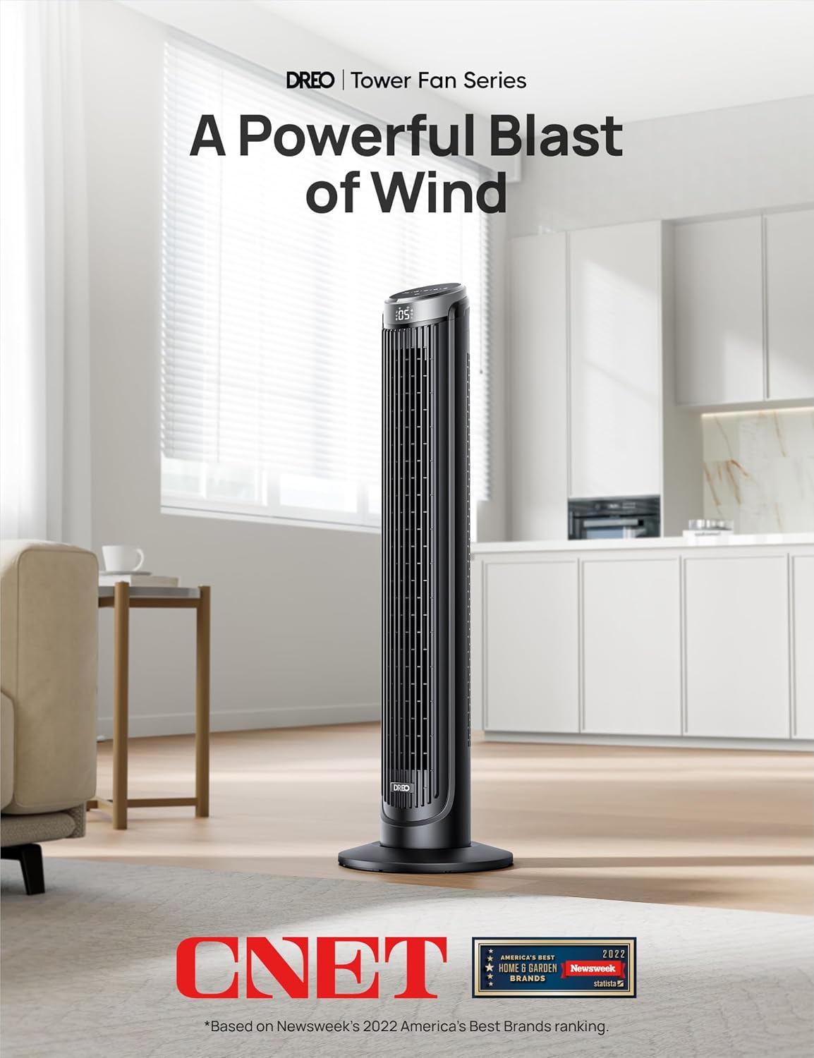 DREO Tower Fan for Bedroom, 90° Oscillating Fans that Blow Cold Air | 26 ft/s Powerful Airflow, 28dB Quiet Fan, 5 Speeds, 4 Cooling Modes, 12H Timer, 40" Standing Floor Fan for Home Office