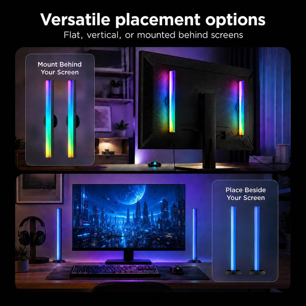 TJOY Smart Wi-Fi Light Bar, Compatible with Alexa&Google Assistant, Gaming Desk Lights with Music Sync&Scene Modes, RGB TV Light Bar, Mood Lighting for Game, PC, Monitor (2.4GHz WiFi only)