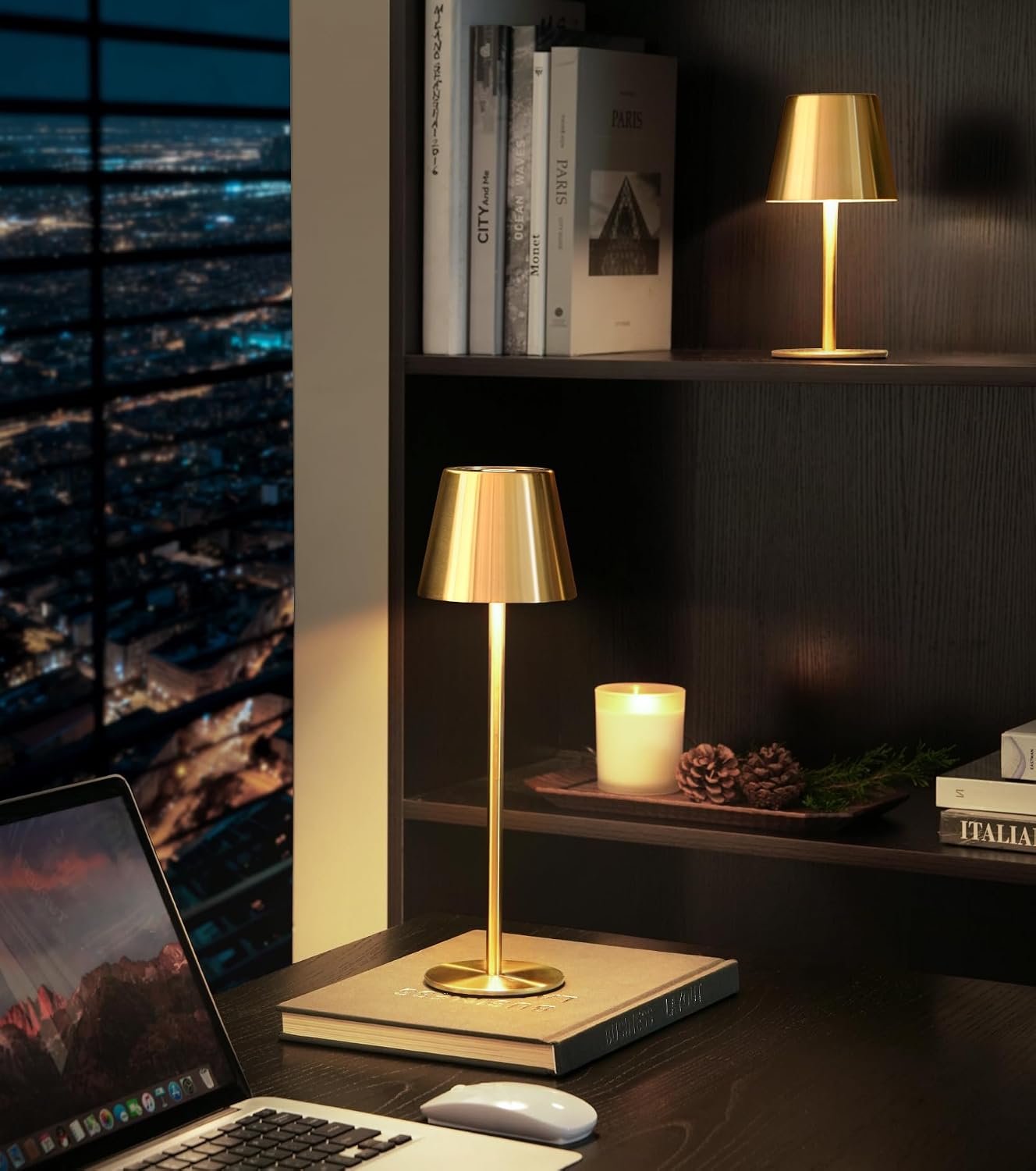 3 Pack Cordless Table Lamp, Portable Battery Operated Lamp with 3 Color Temps and Stepless Dimming, Rechargeable Table Lamp for Dinner, Desk, Cafe, Outdoor (Brushed Gold)