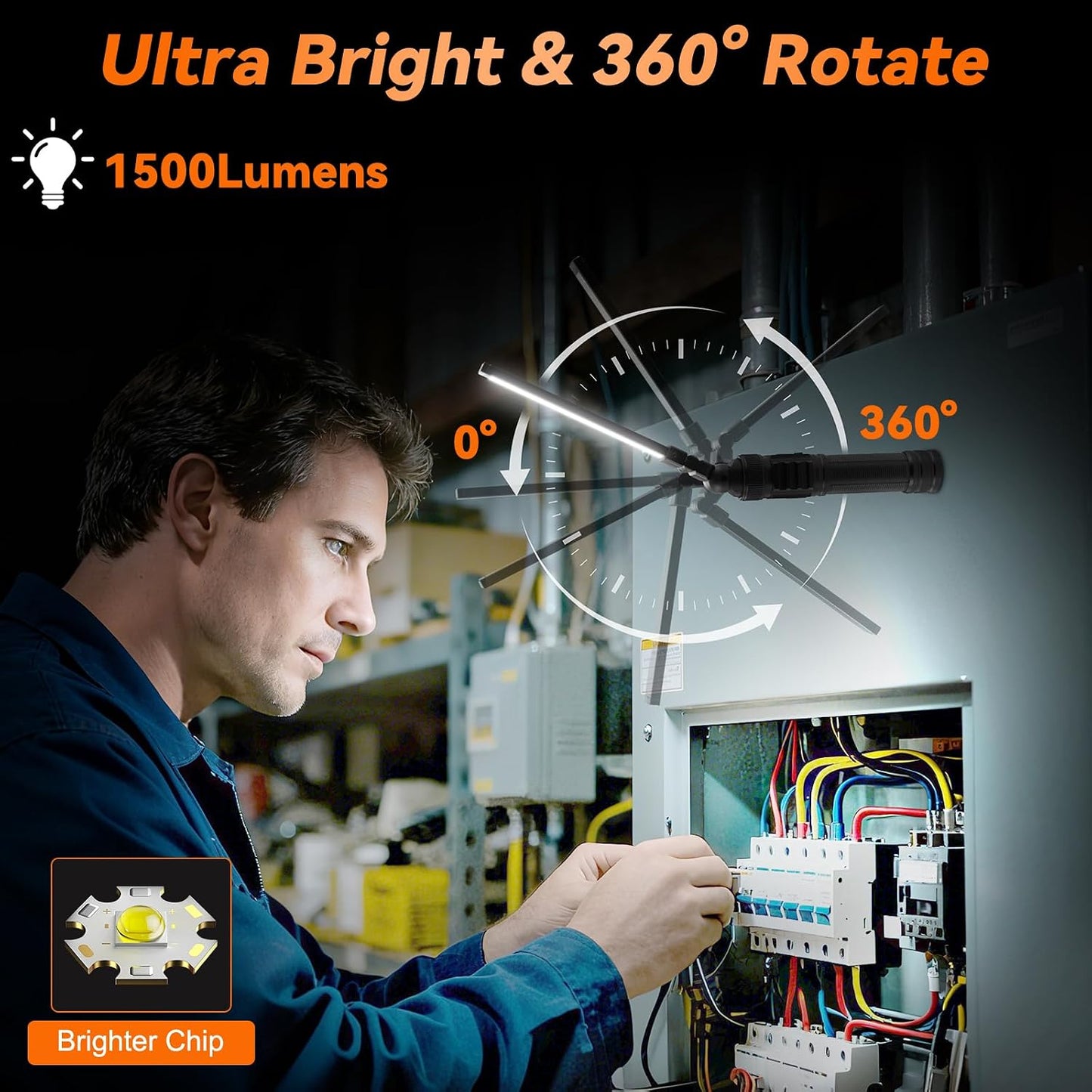 2Pack Magnetic Rechargeable LED Work Light/Flashlight for Mechanics | All Aluminum, 1500 High Lumens, Digital Display, 7 Modes, 360° Rotation, for Car Repairing, Emergency, Gifts for Father