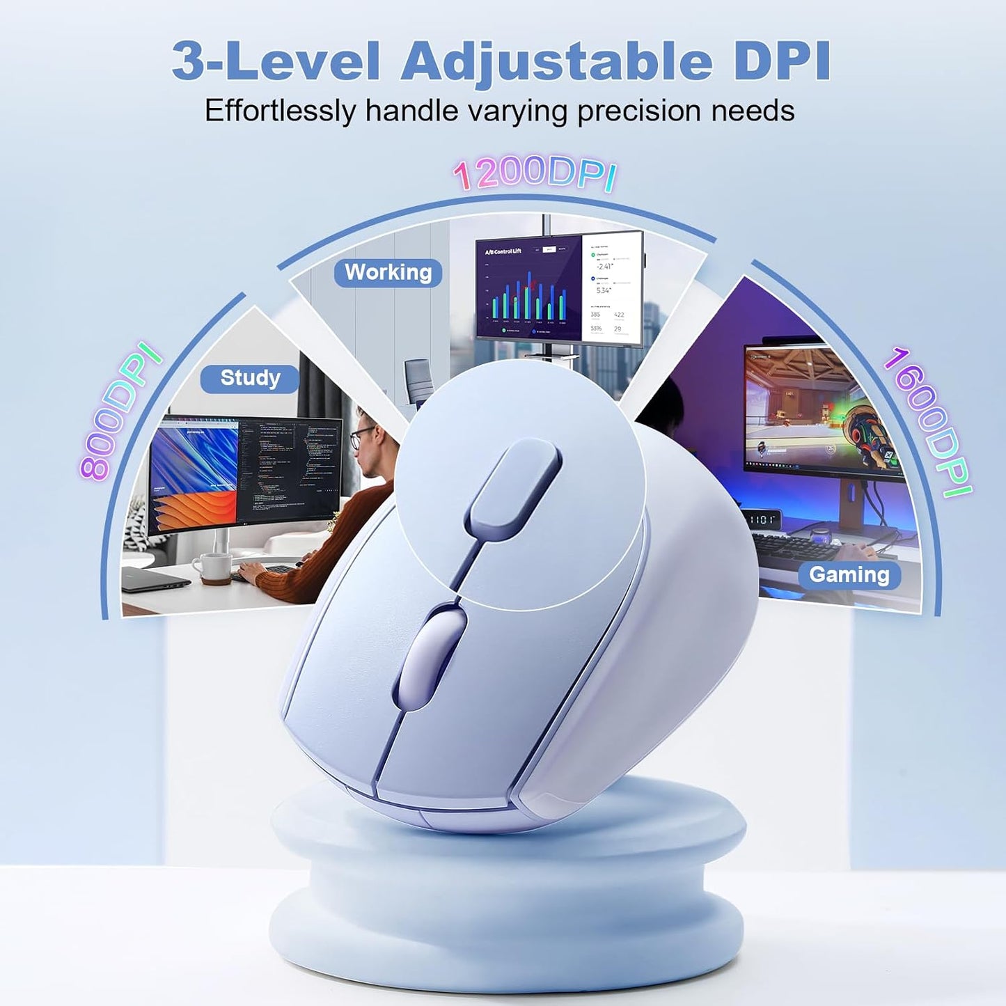 YUNZII C2 Silicone Wireless Mouse 1600 DPI Optical 2.4GHz (Blue) | 2.4GHz Connection, Noiseless Computer Mice, Quiet Clicks, 3-Level DPI, Up to 1600, Optical Tracking, for Laptop/PC/Mac