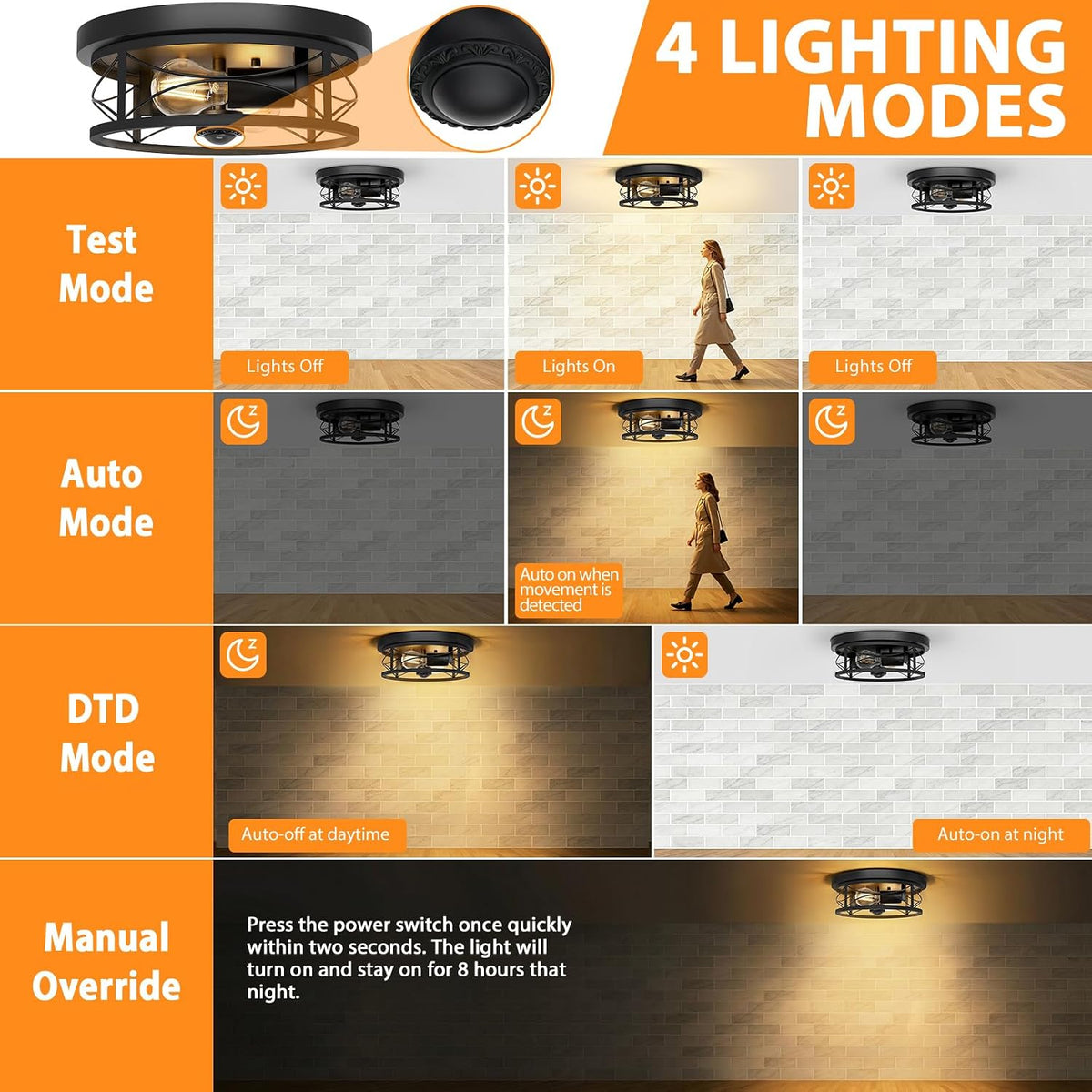 Motion Sensor Outdoor Ceiling Light, Dusk to Dawn Flush Mount Light Fixture