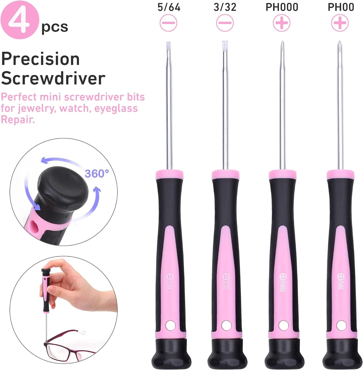 FASTPRO 12-Piece Pink Magnetic Screwdrivers Set with Storage Bag | 4 Phillips & 4 Slotted Tips, 4 Precision Screwdrivers, CR-V Steel, Ergonomic Handles, Home Repair Tool Kit for Women