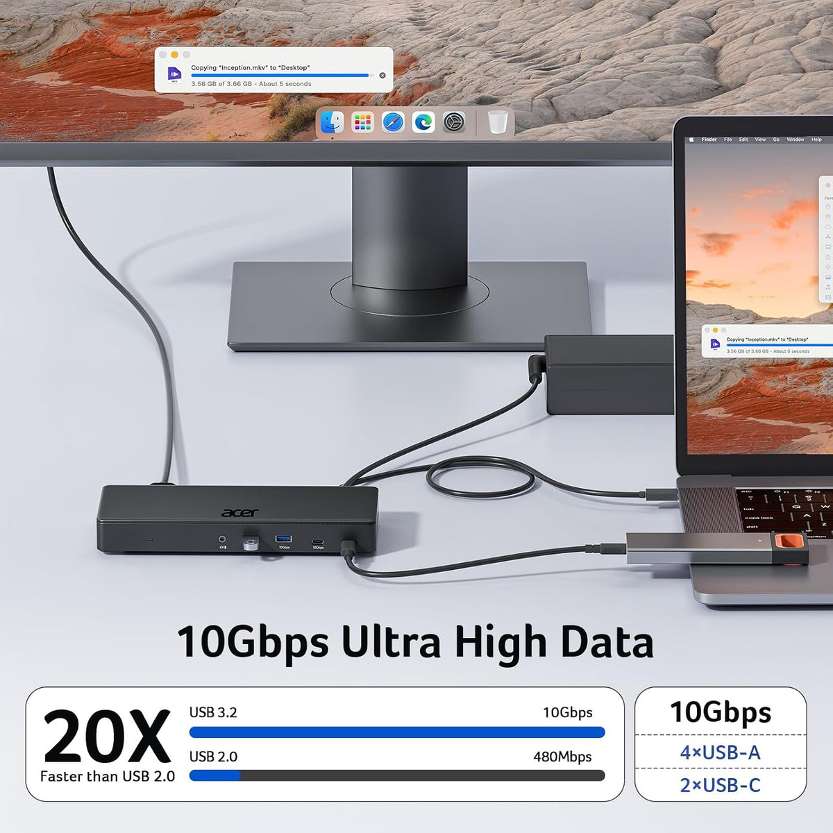 Acer Displaylink Docking Station 3 Monitors 4K@60Hz, USB-C Dock for MacBook