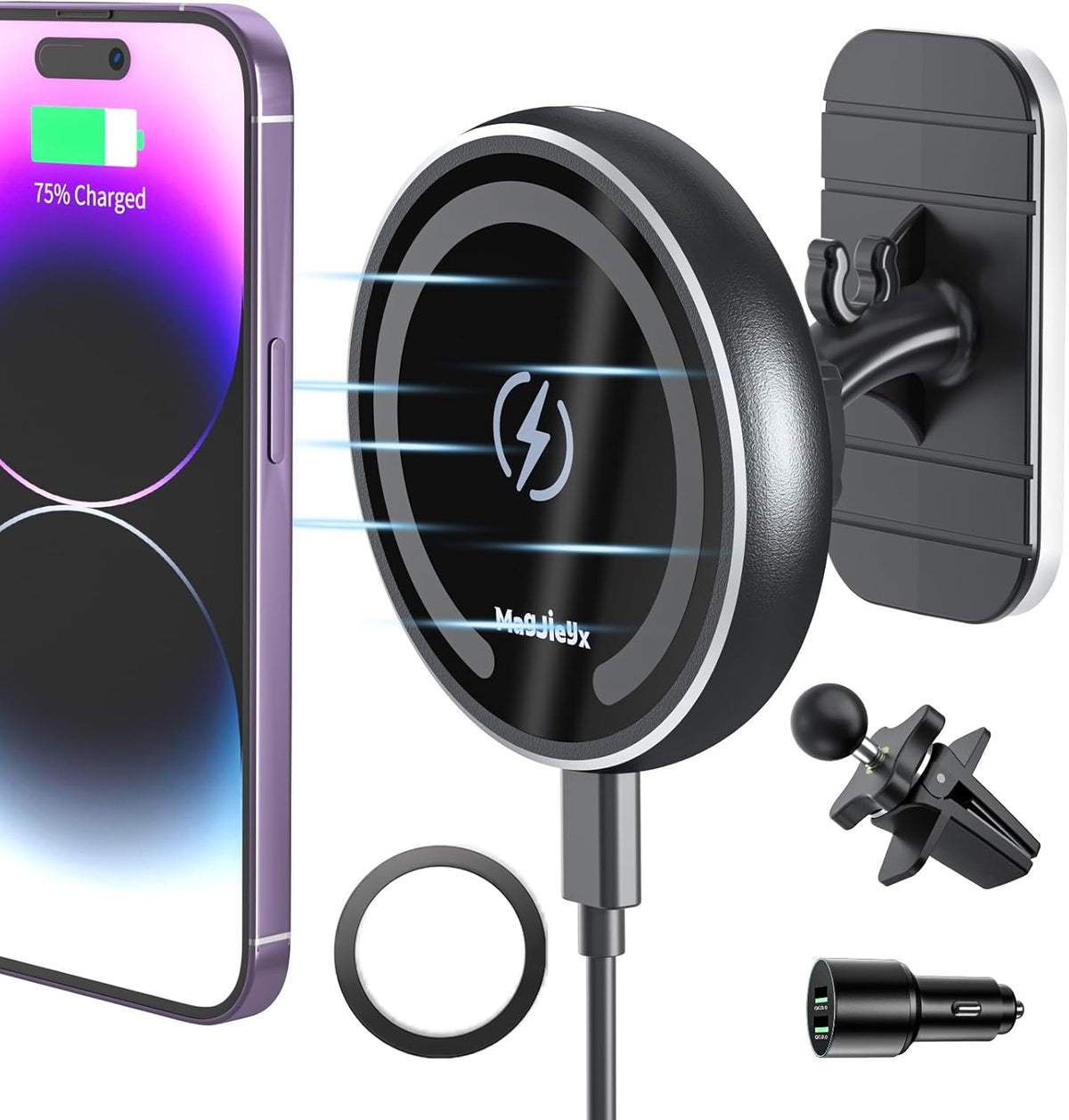 for Magsafe Car Mount Wireless Charger Magnetic Fast Charging Compatible with iPhone 17,16,15,14,13,Pro Max,Mini,Magsafe Case, Air Vent and Stick On Dashboard Car Phone Holder