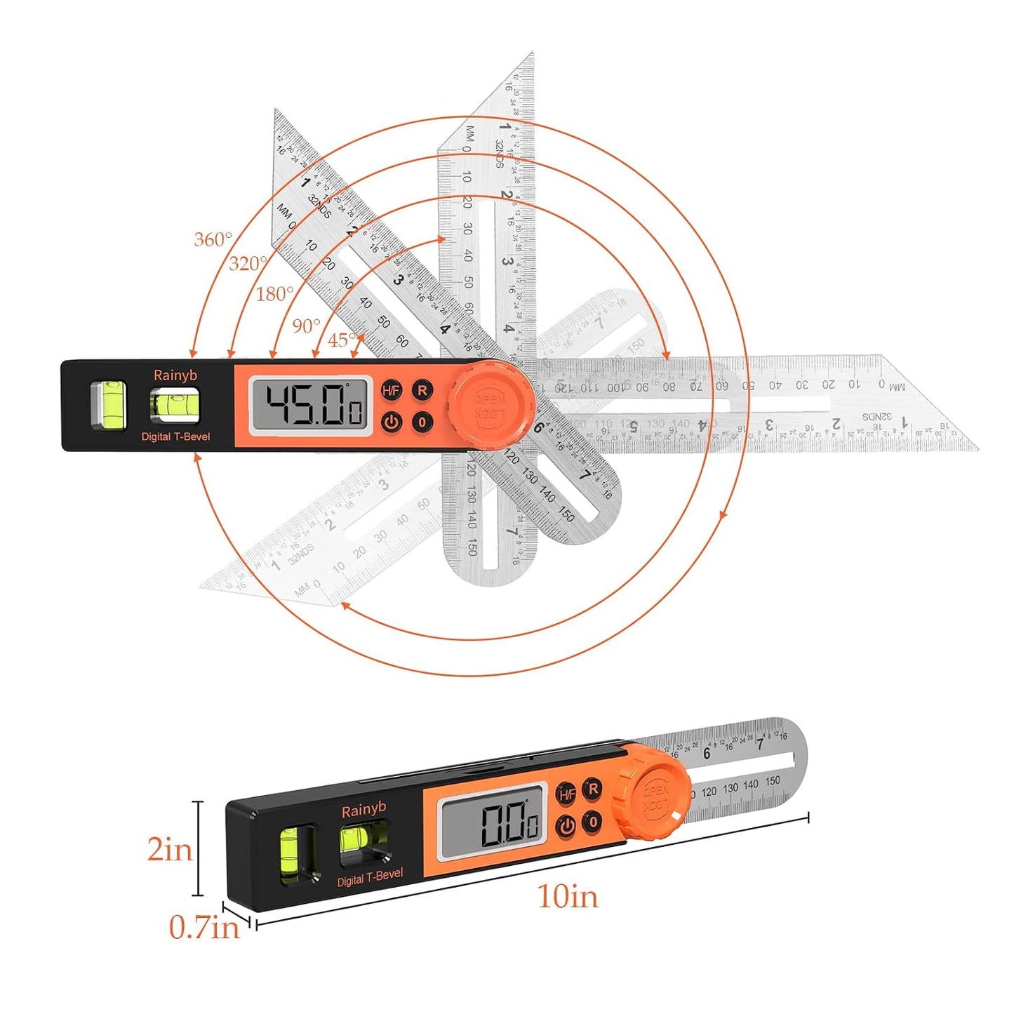 Digital Angle Finder & T Bevel Gauge, 0-360 Degree Digital Protractor Tool | 0-360° Angle Measuring Tool with LCD Display and Bubble Levels for Woodworking, Framing, Construction and DIY Projects