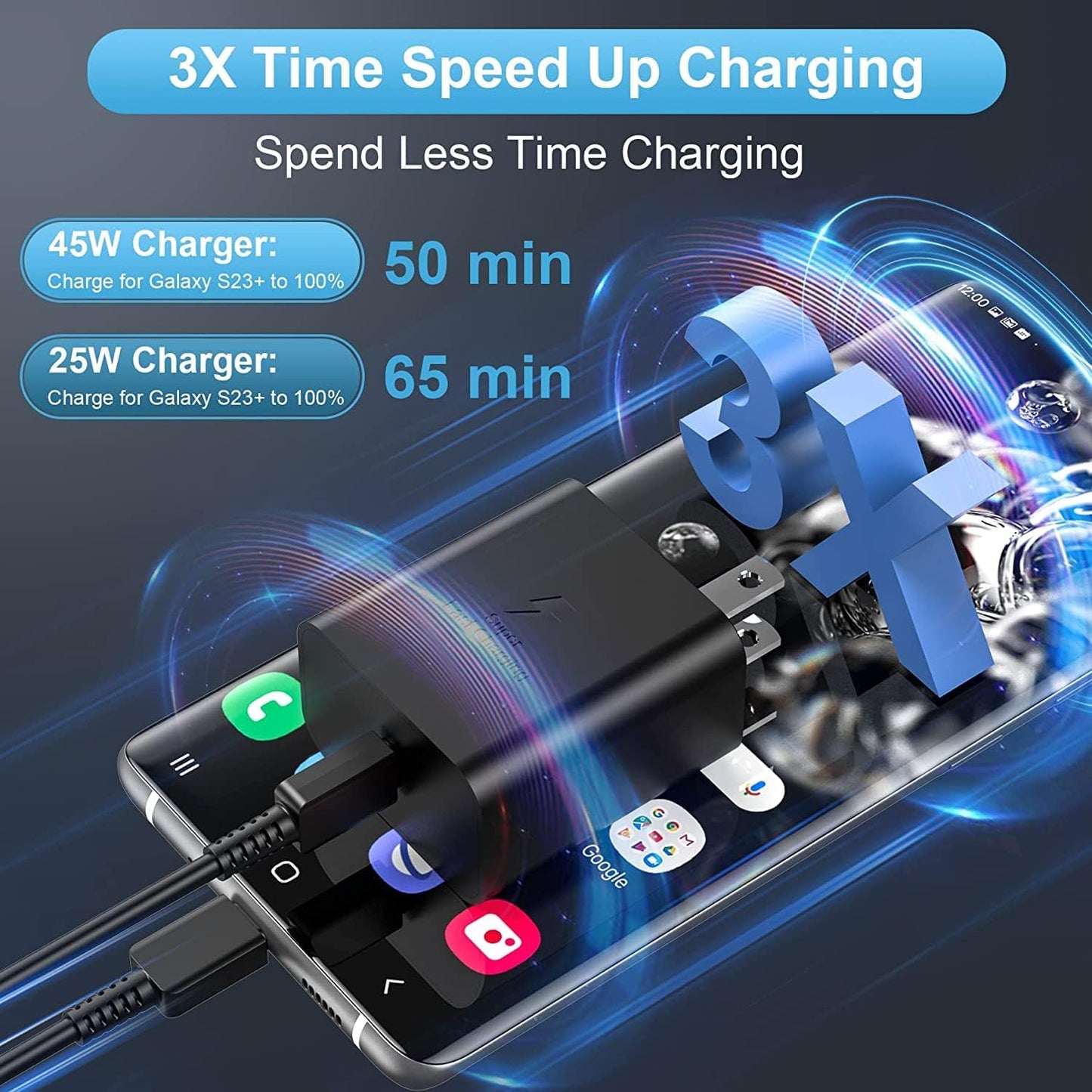2Pack 45W Super Fast Charger Type C 10ft,USB C Wall Charging and Long Android Phone Charger Cable Cord for Samsung Galaxy S26 Ultra/S26/S26+/S25 Plus/S25/S24+/S24 Ultra/S23 Ultra/S22 Plus/S21/Note 20