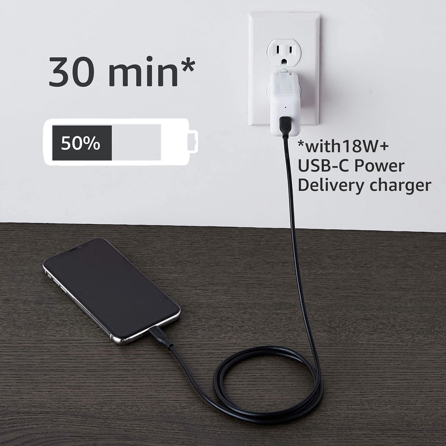 Amazon Basics USB-C to Lightning Cable, Apple MFi Certified, Power Delivery, Data Transfer, 3 Feet, Black