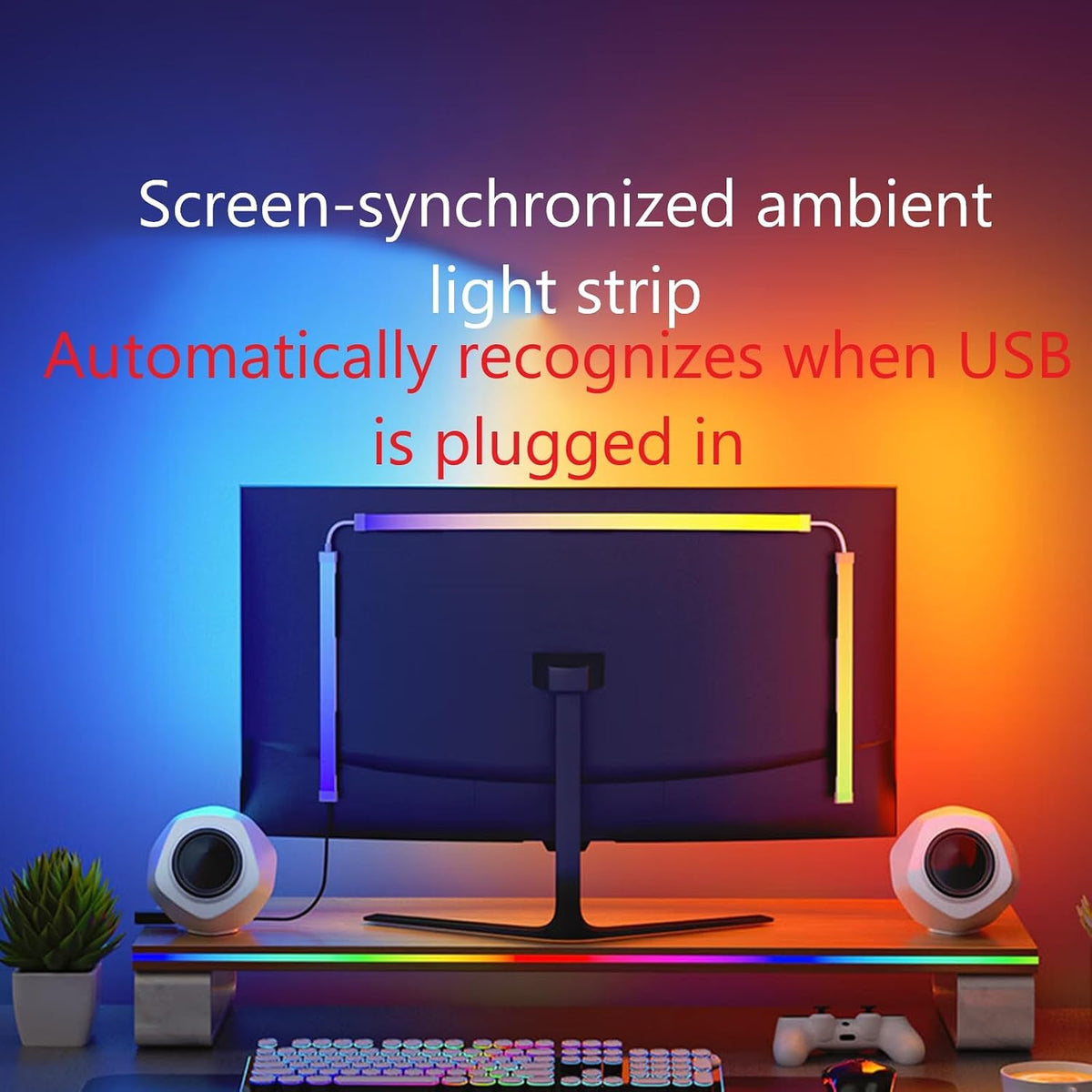 Monitor LED Backlights, RGB Screen Desk Light PC, Computer Light Bar Behind Monitor, LEDs for Desk Gaming, USB Port, LED Strip Lights that Sync with Screen Color or Music(27 inches)