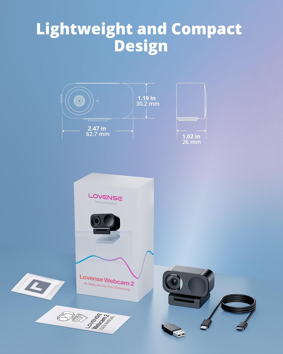 LOVENSE Webcam 2 4K for PC, Live Streaming Camera, 1/2" Sensor True Focus | Computer Camera for Desktop &amp; Laptop, USB Web Camera, 4K Video Streaming, Work From Home, Gaming, Online Meetings, Easy Setup