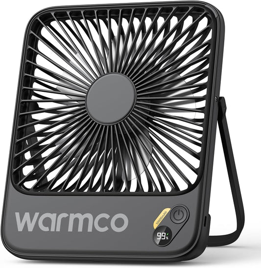 Warmco D3 10000mAh Portable Travel Fan 7-inch, Up to 24H Runtime | Ultra-Slim, Quiet Operation, Battery Powered Fan with Digital Display for Sleeping, Camping, Office, Cruise Essentials
