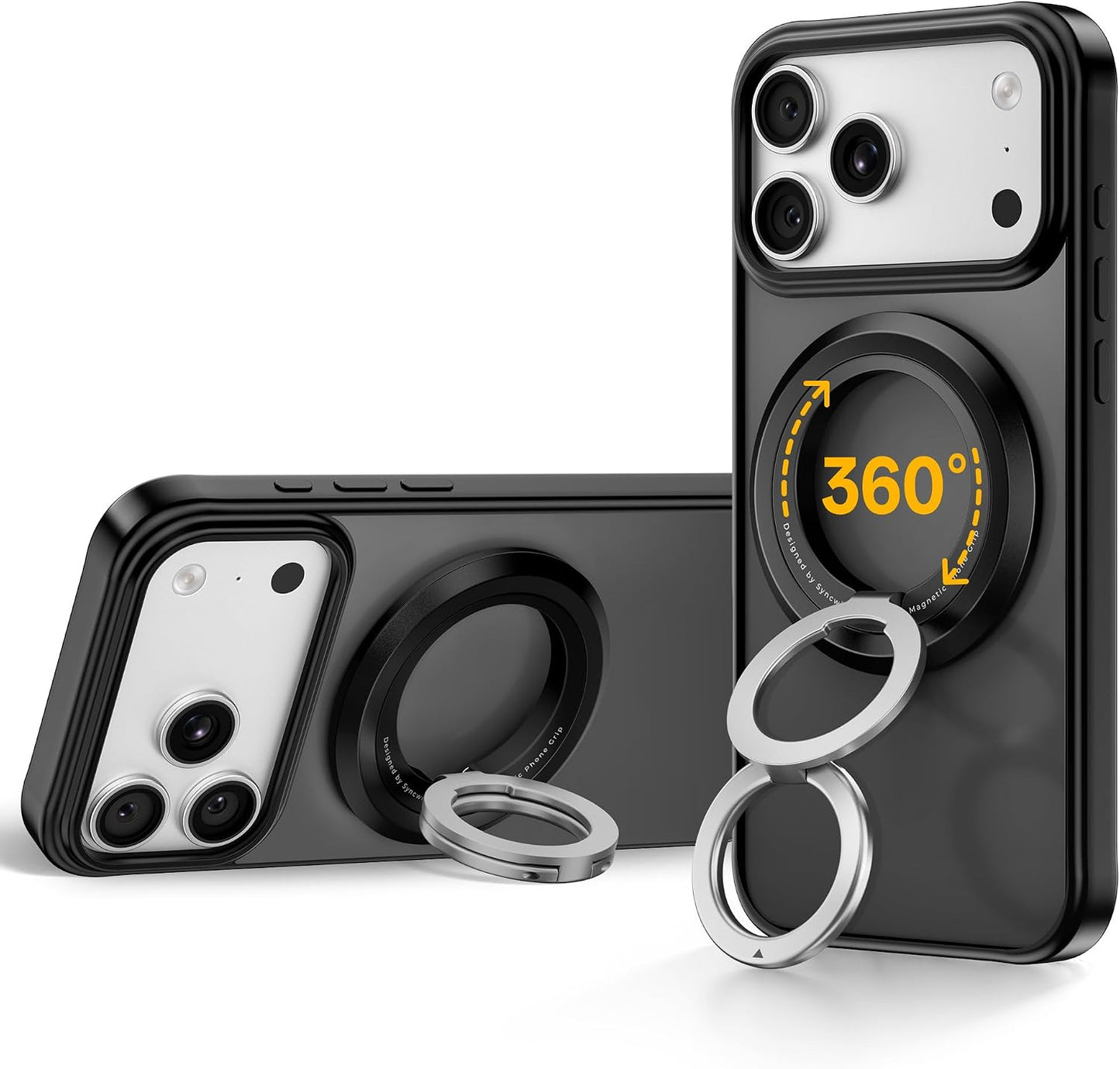 SYNCWIRE Magnetic Phone Ring Holder, for MagSafe Phone Grip Stand Kickstand | 360° Rotation, Double-Sided Magnet, Cell Phone Grip Finger Holder, for iPhone 17 16 15 14 13 12 Pro Max, MagSafe Accessories