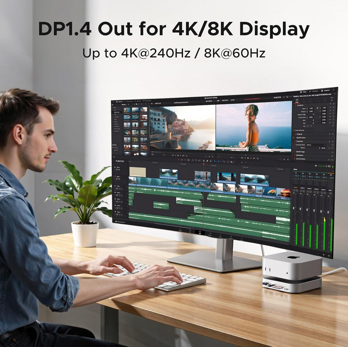 UGREEN Mac mini M4 Dock DP Hub 4K@144Hz with NVMe Enclosure | 10G USB-A/C, SD/TF slots, audio port, M.2 NVMe enclosure, for Mac mini M4/M4 Pro 2024