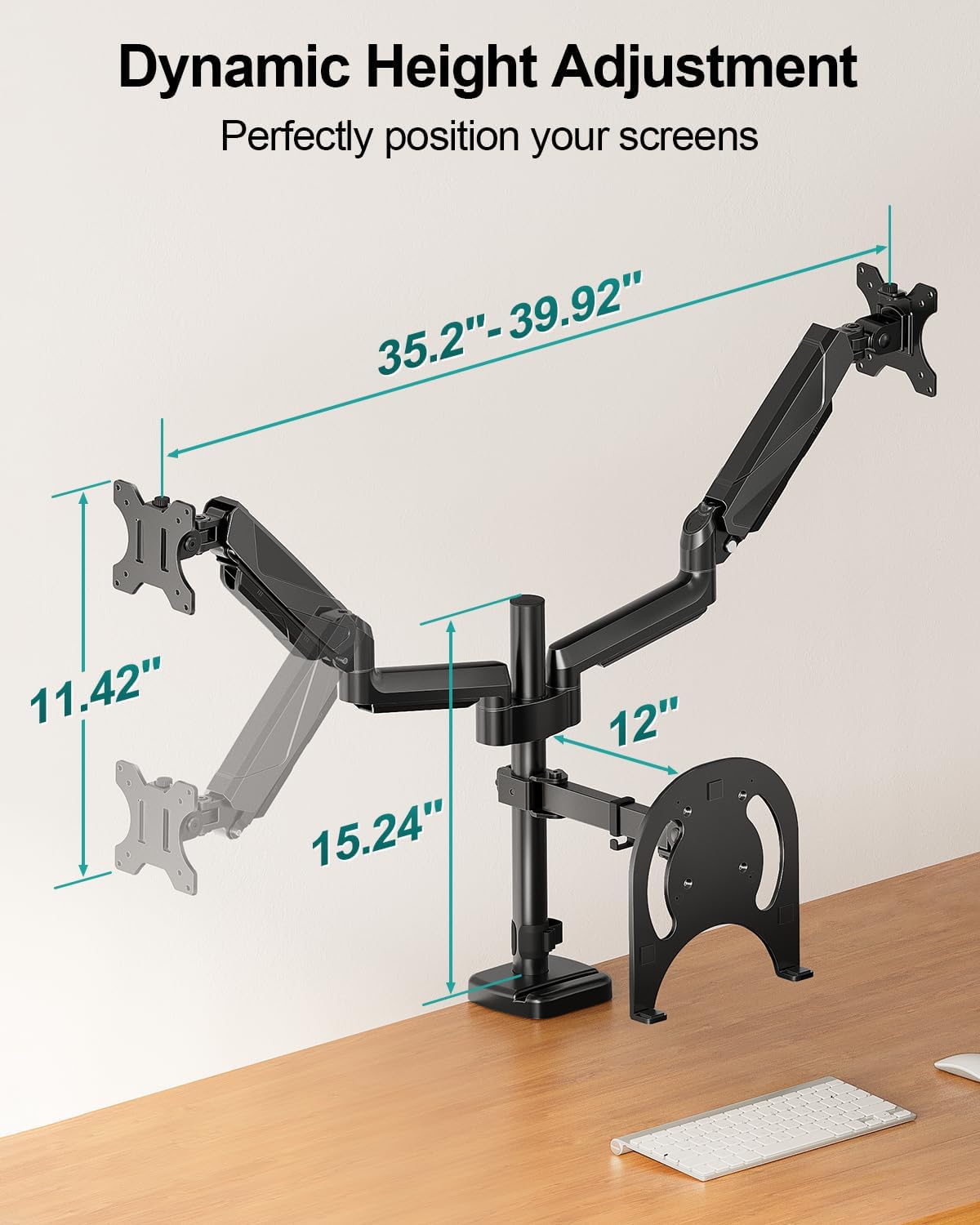 MOUNT PRO Monitor and Laptop Mount for 2 Max 27" Computer Screens, Laptop Tray Fits 10-17inch Notebook, 3-in-1 Adjustable Laptop and Monitor Desk Mount with VESA Bracket 75/100mm
