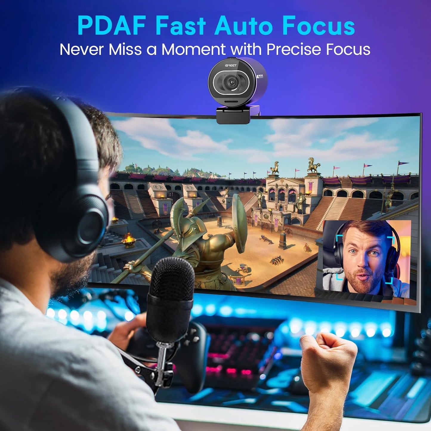 EMEET S600 4K Webcam for Streaming, Sony 1/2.55'' Sensor, PDAF Autofocus | 1080P@60FPS, 2 Noise Reduction Mics, Built-in Privacy Cover, 73° FOV, Streaming Camera for Live Commerce/Gaming/Beauty